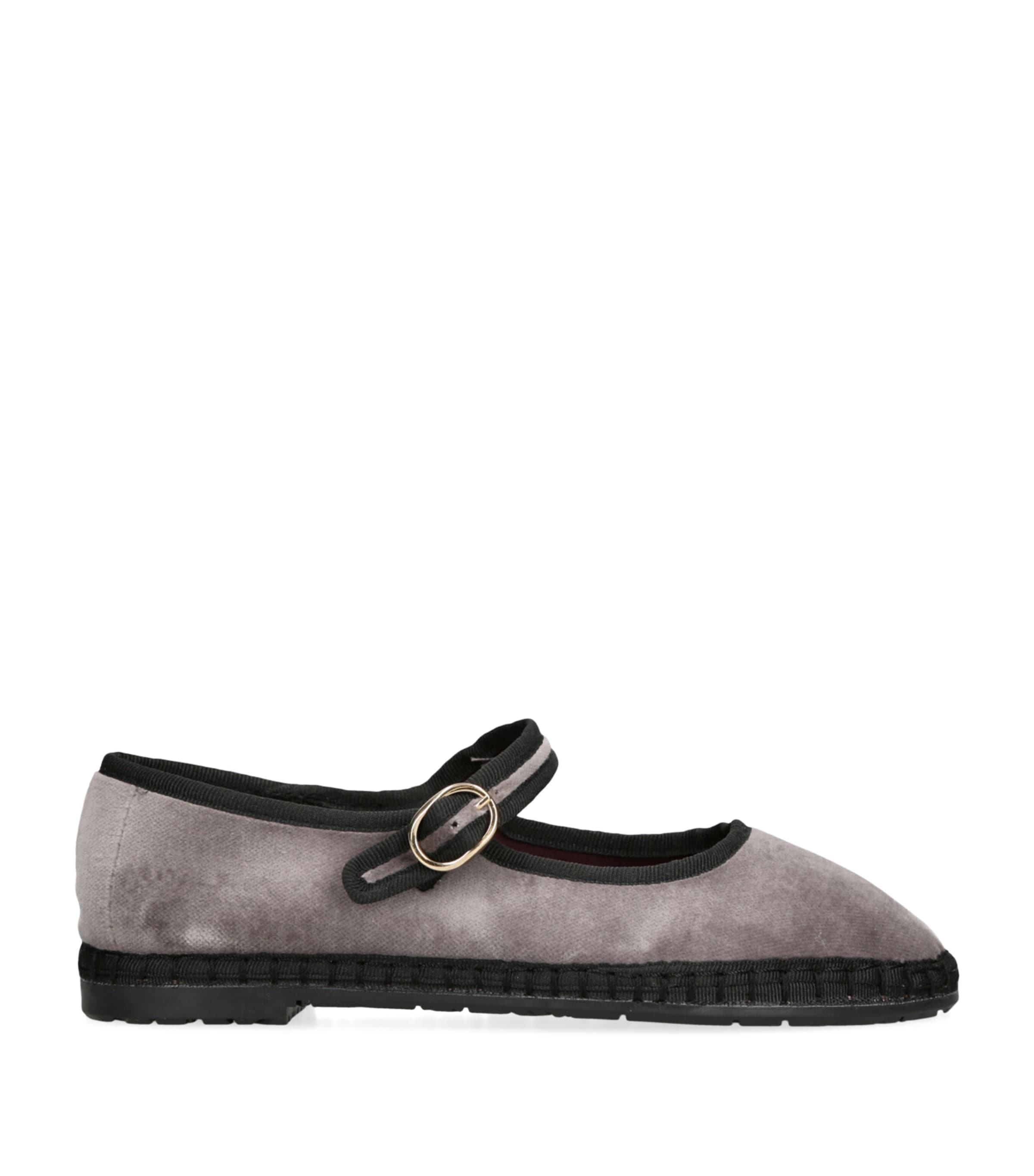 Flabelus Womens Brida Contrast-piping Cotton-velvet Ballet Flats In Grey