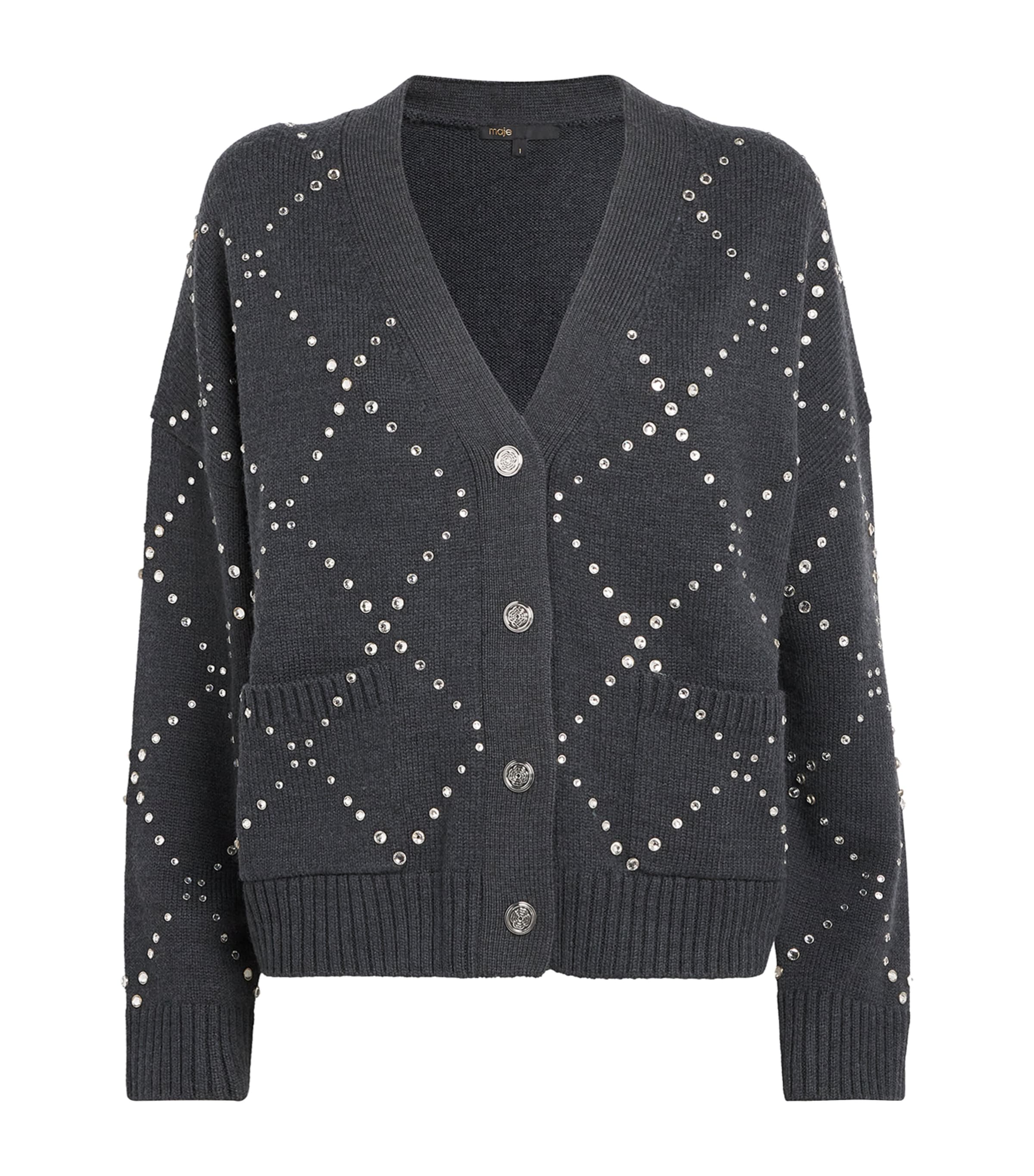Maje Studded Cardigan In Gray