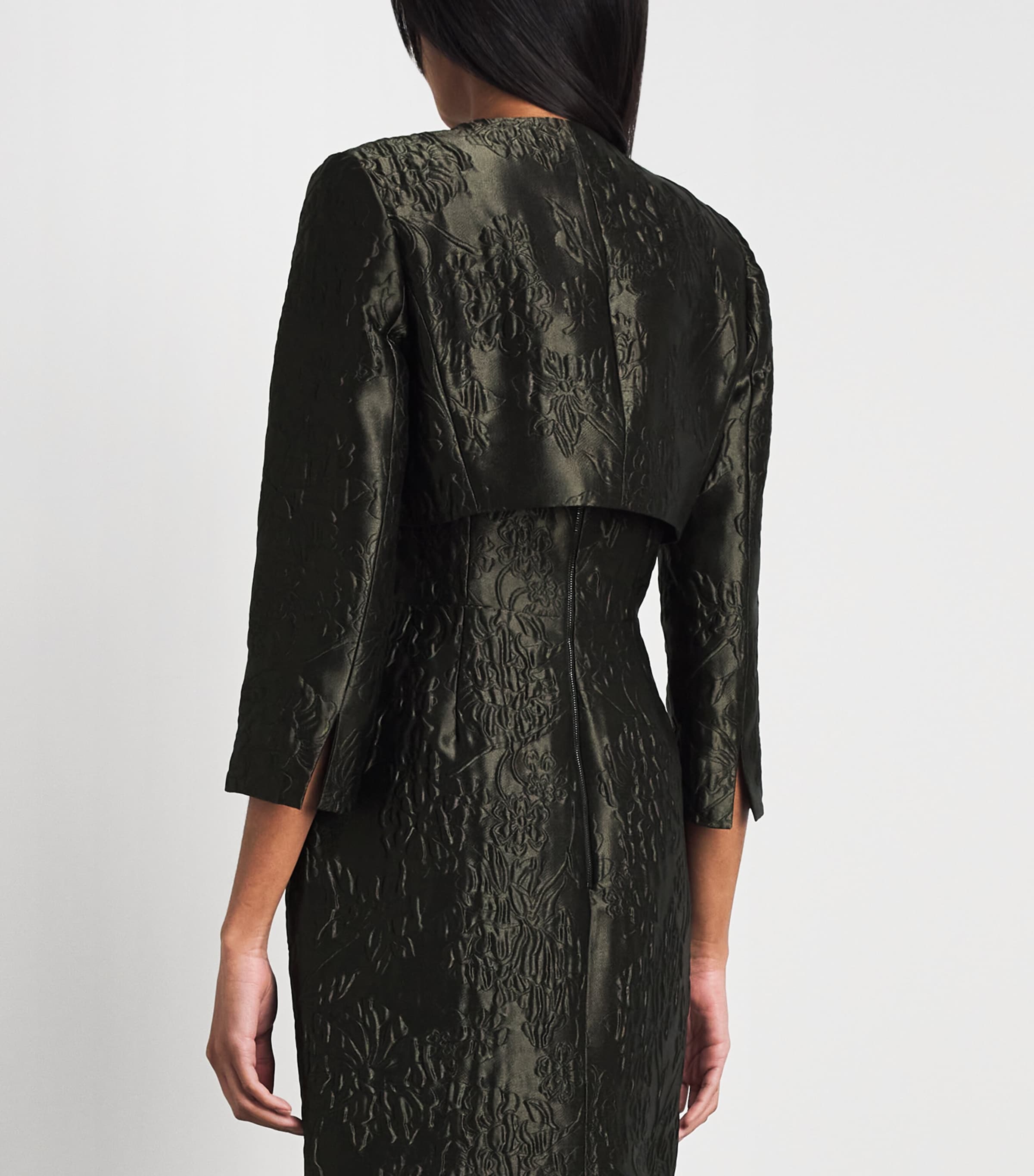 Carolina Herrera Womens Cloqué Floral Cropped Jacket Forest Green Image 5