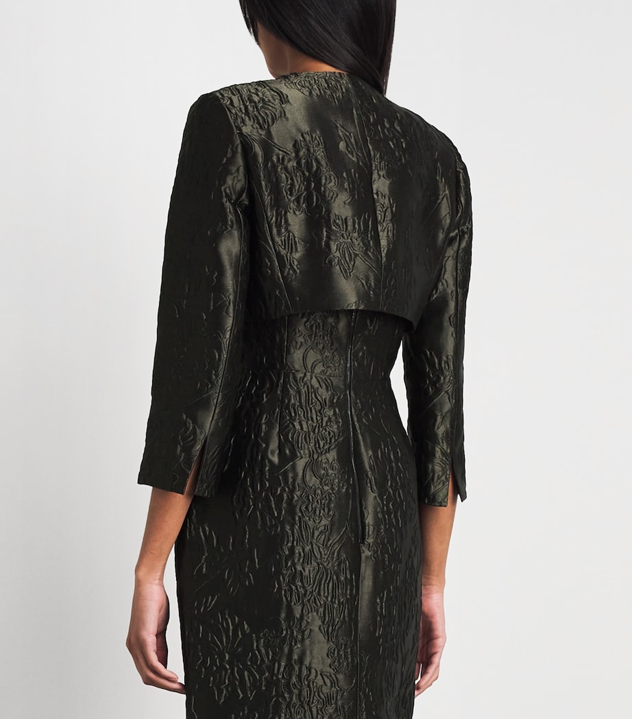 Carolina Herrera Womens Cloqué Floral Cropped Jacket Forest Green Image 5