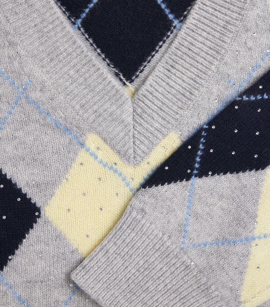 Sandro Paris Womens Wool Embellished Argyle Sweater Grey / Yellow Image 6