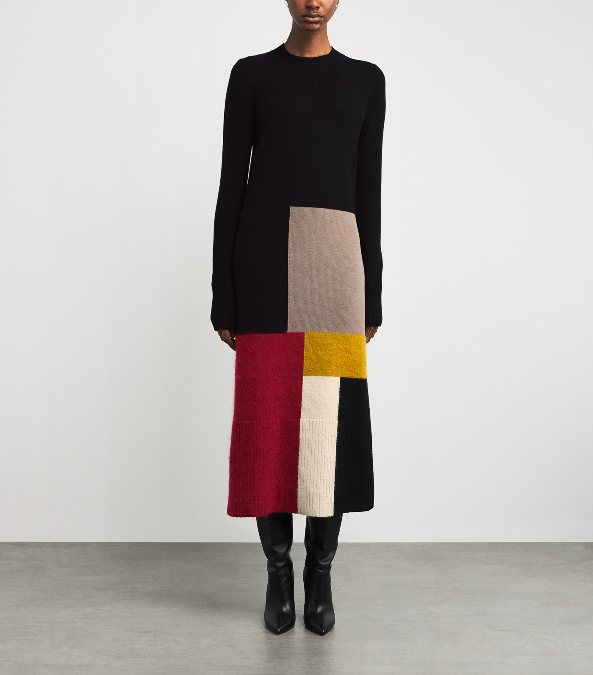 Merino Wool-Blend Overlay Midi Dress SMOKE COMBO Image 3