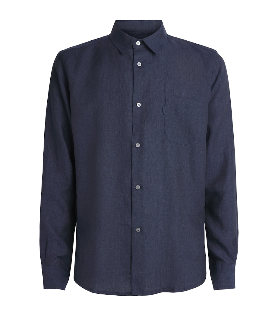 Derek Rose Mens Linen Monaco Shirt Nav Image 1