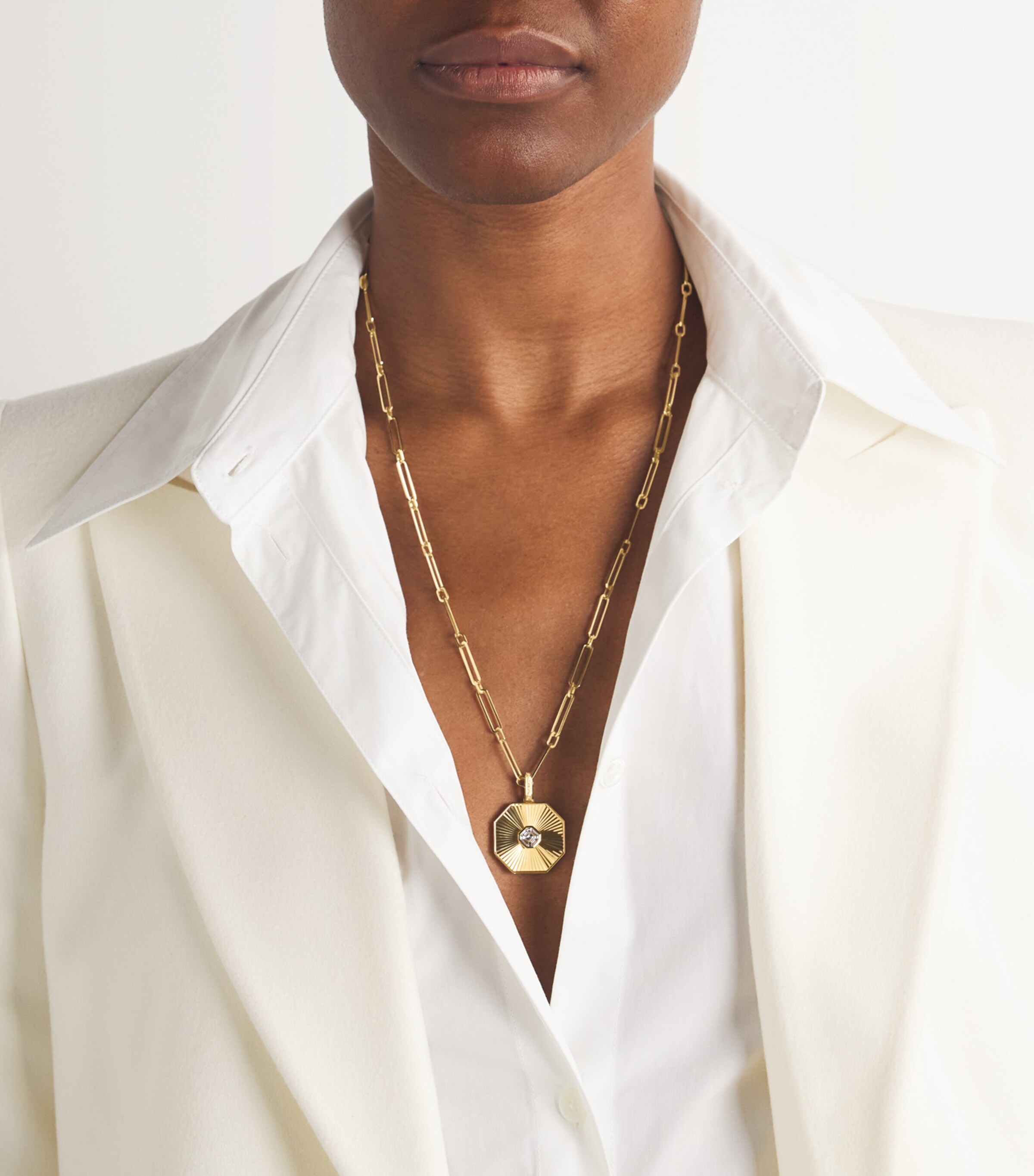 Yellow Gold and Diamond Octagon Pendant Necklace YELLOW GOLD Image 2