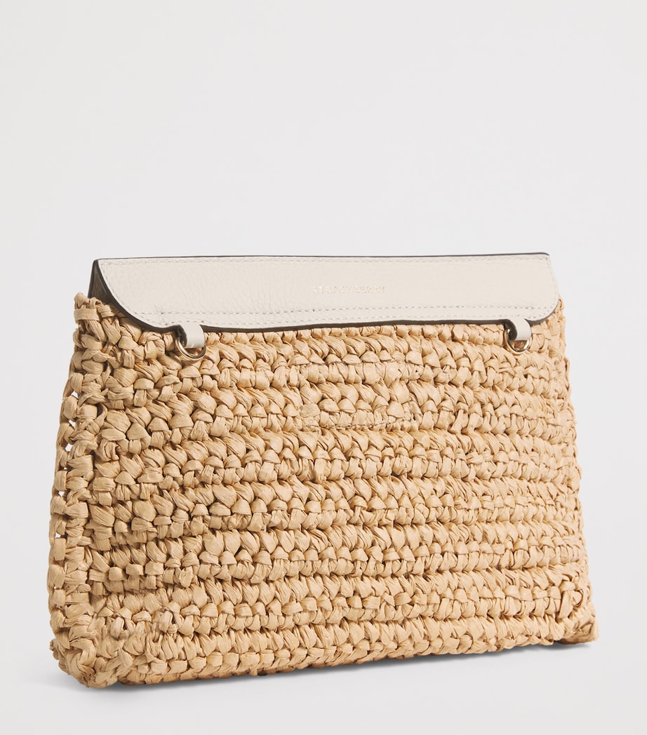 Leather-Raffia Stylist Clutch Bag VANILLA Image 3