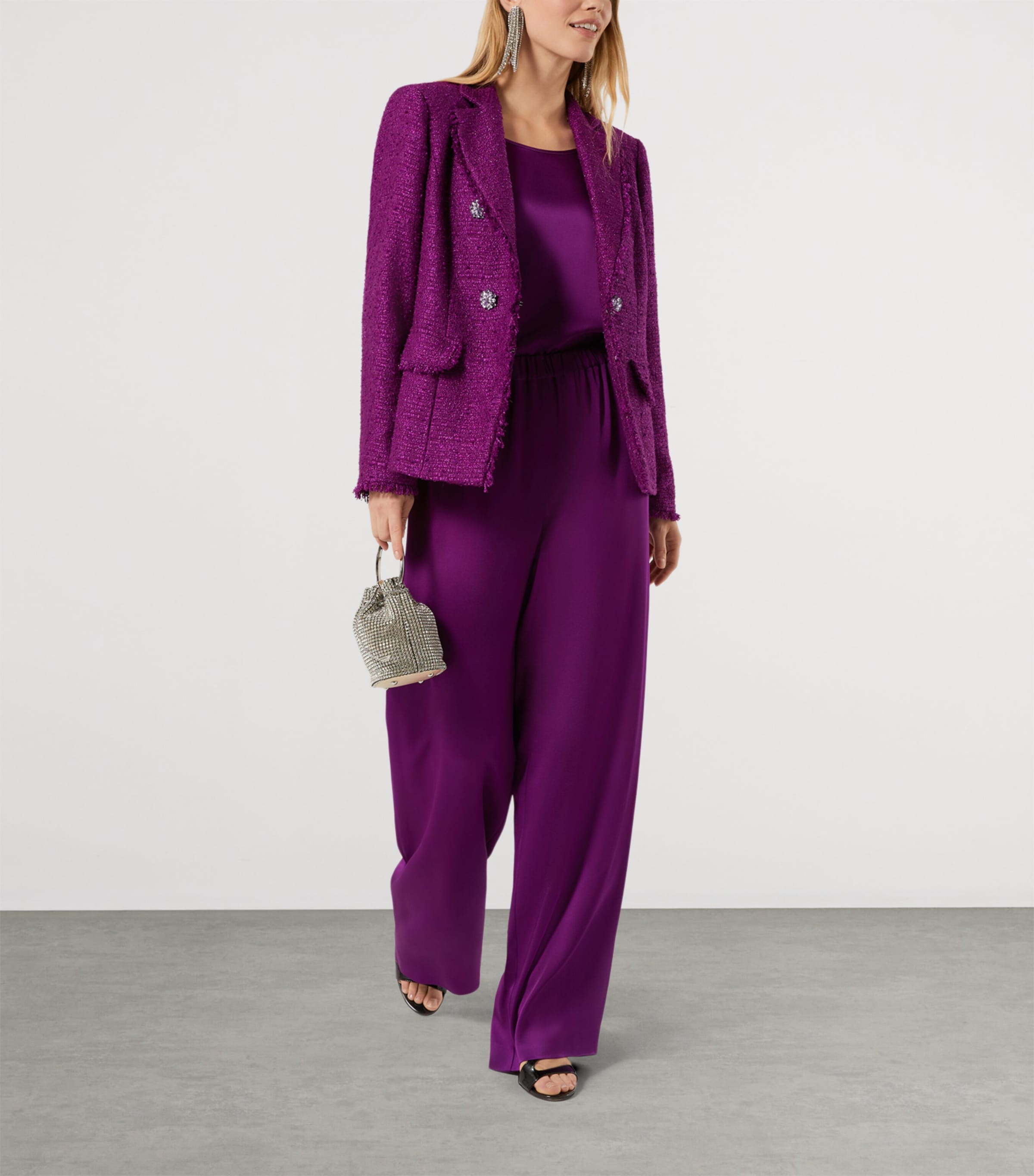 Marina Rinaldi Womens Tweed Double-Breasted Jacket Fuxia Viola Image 2