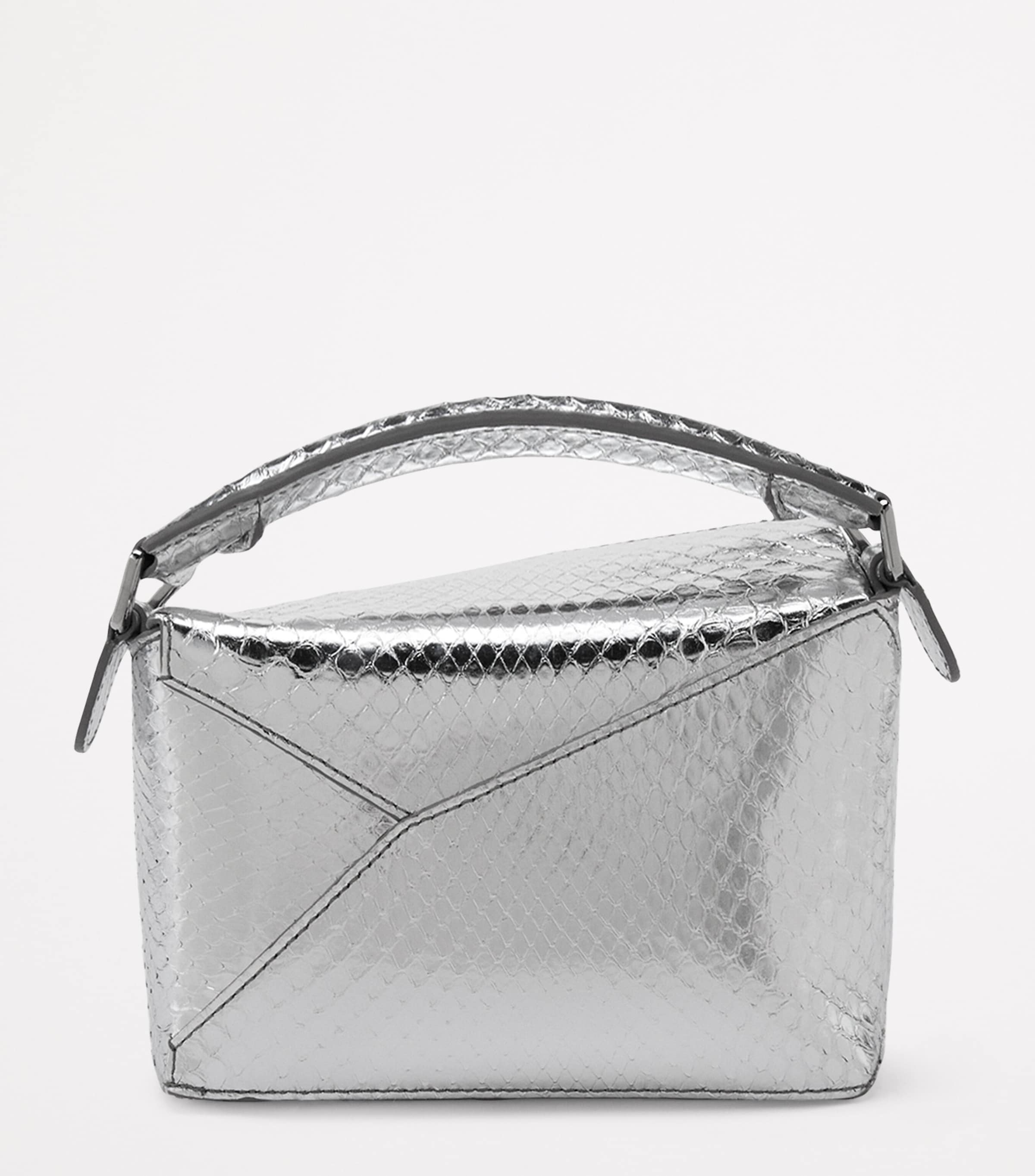 LOEWE EXCLUSIVE Mini Python Skin Puzzle Edge Top-Handle Bag Silver Image 4