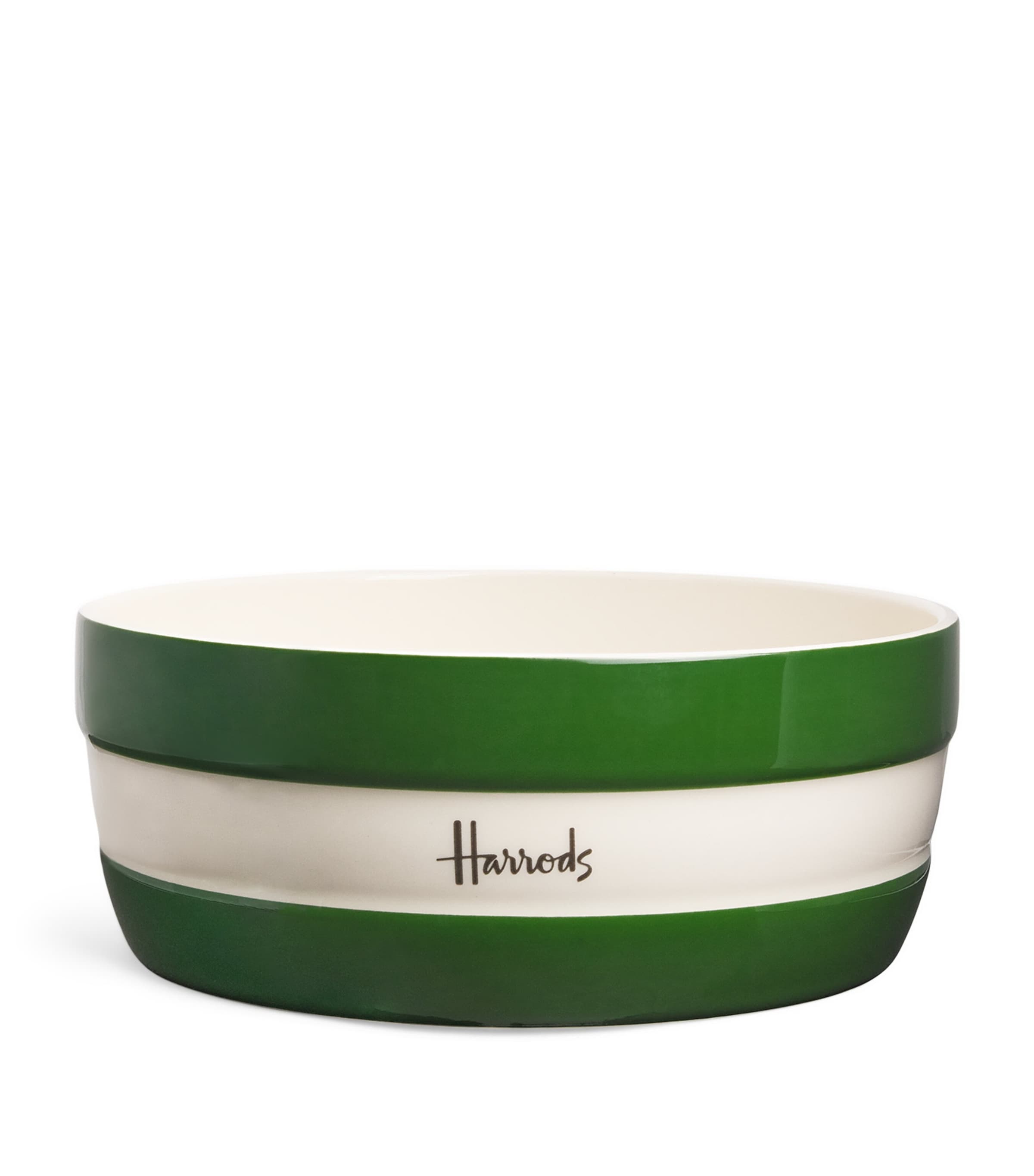 Harrods Ceramic Cornish Stripe Pet Bowl In Green