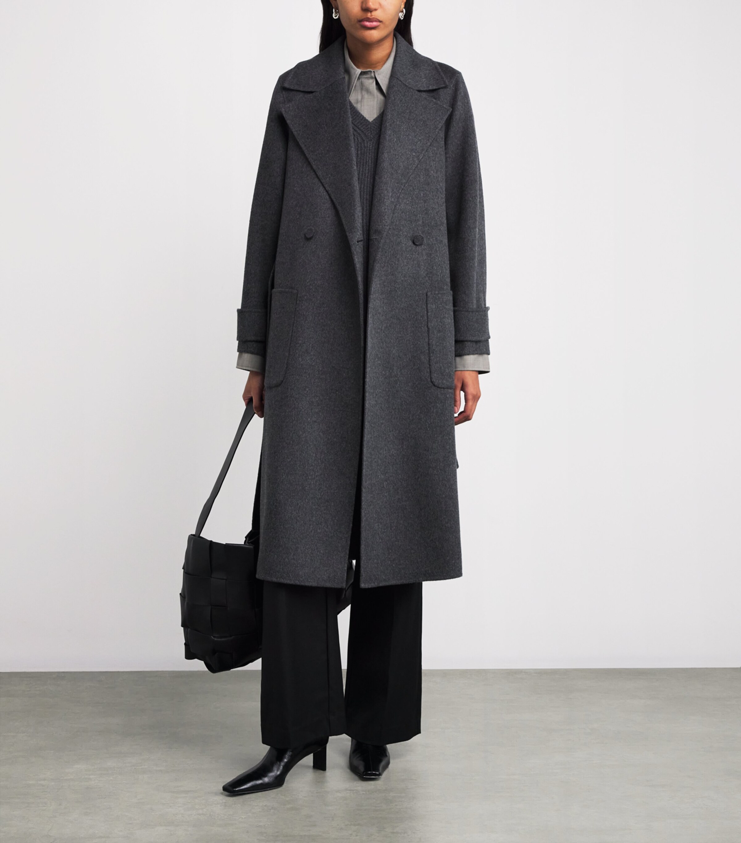 Double-Faced Wool-Cashmere Arline Coat SMOKE Image 2