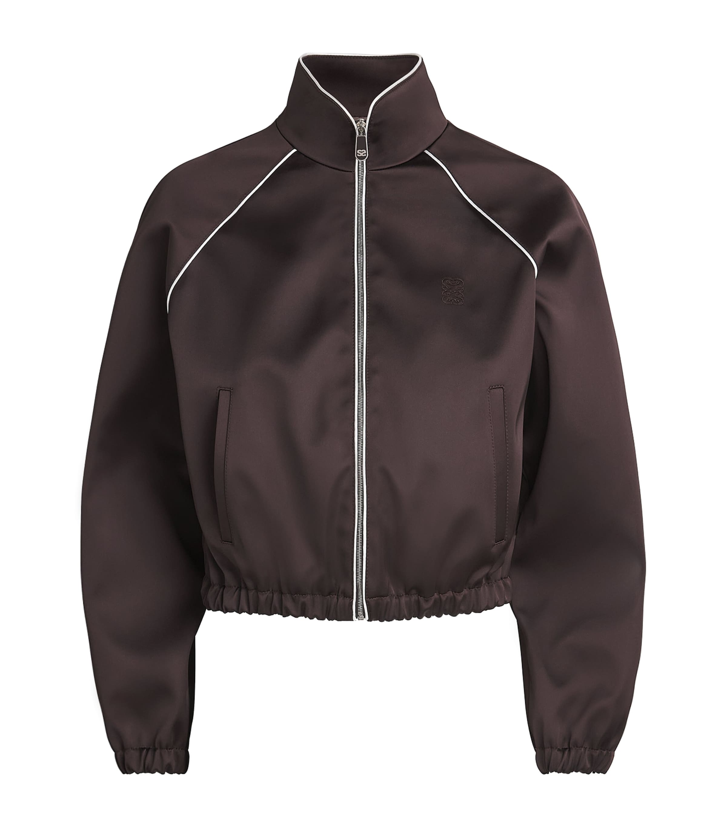 Sandro Paris Brown Satin Cropped Bomber Jacket | Harrods US