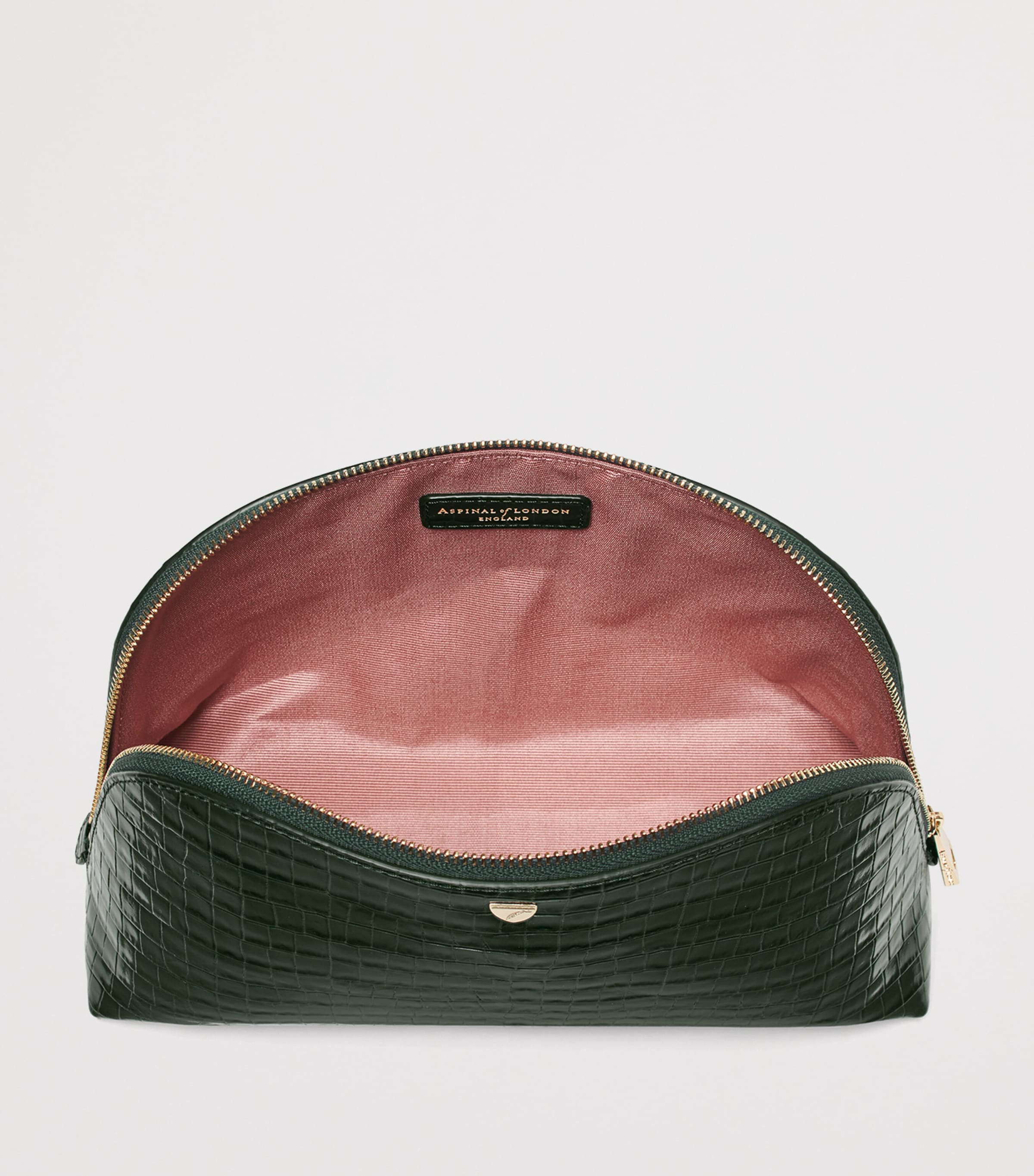 Large Leather Croc-Embossed Cosmetic Case EVERGREEN Image 4