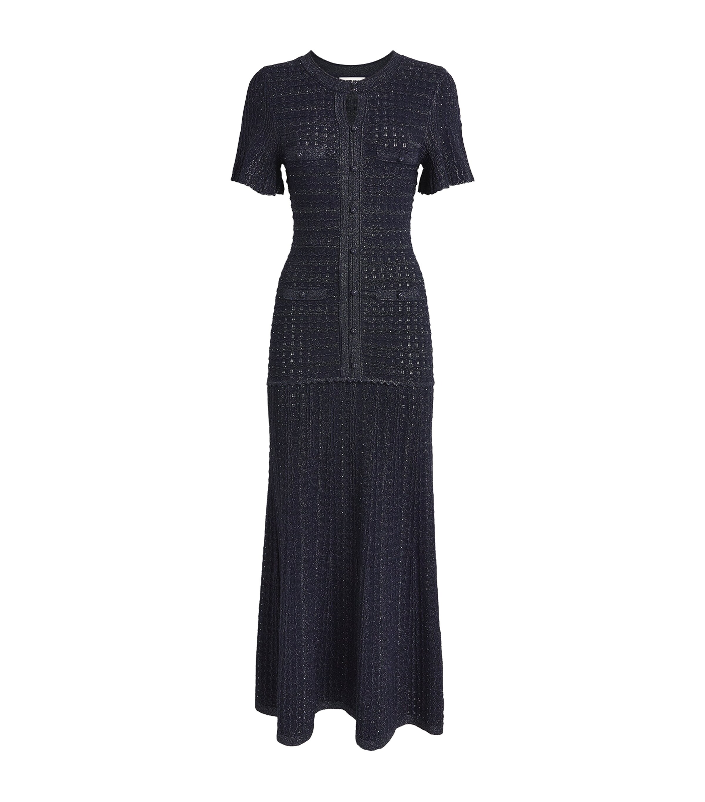 Sandro Paris Womens Knitted Rhinestone Maxi Dress Navy Blue Image 1