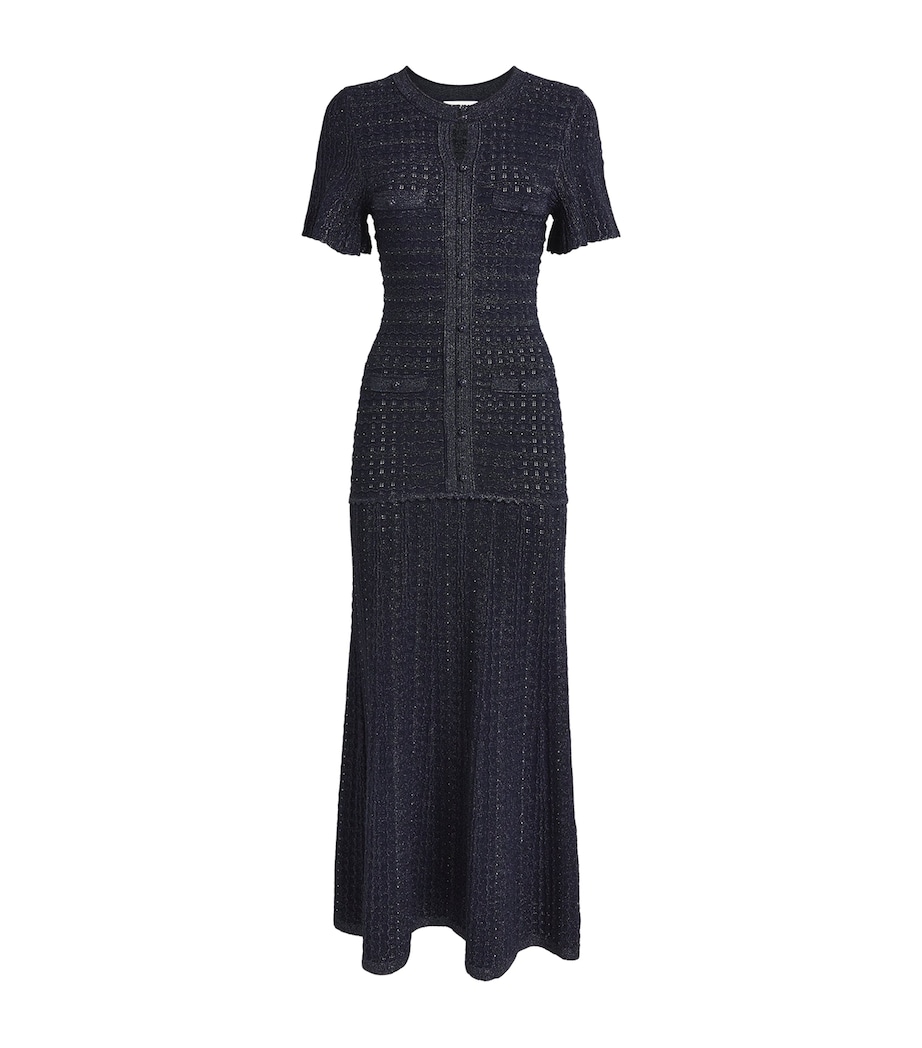 Sandro Paris Womens Knitted Rhinestone Maxi Dress Navy Blue Image 1