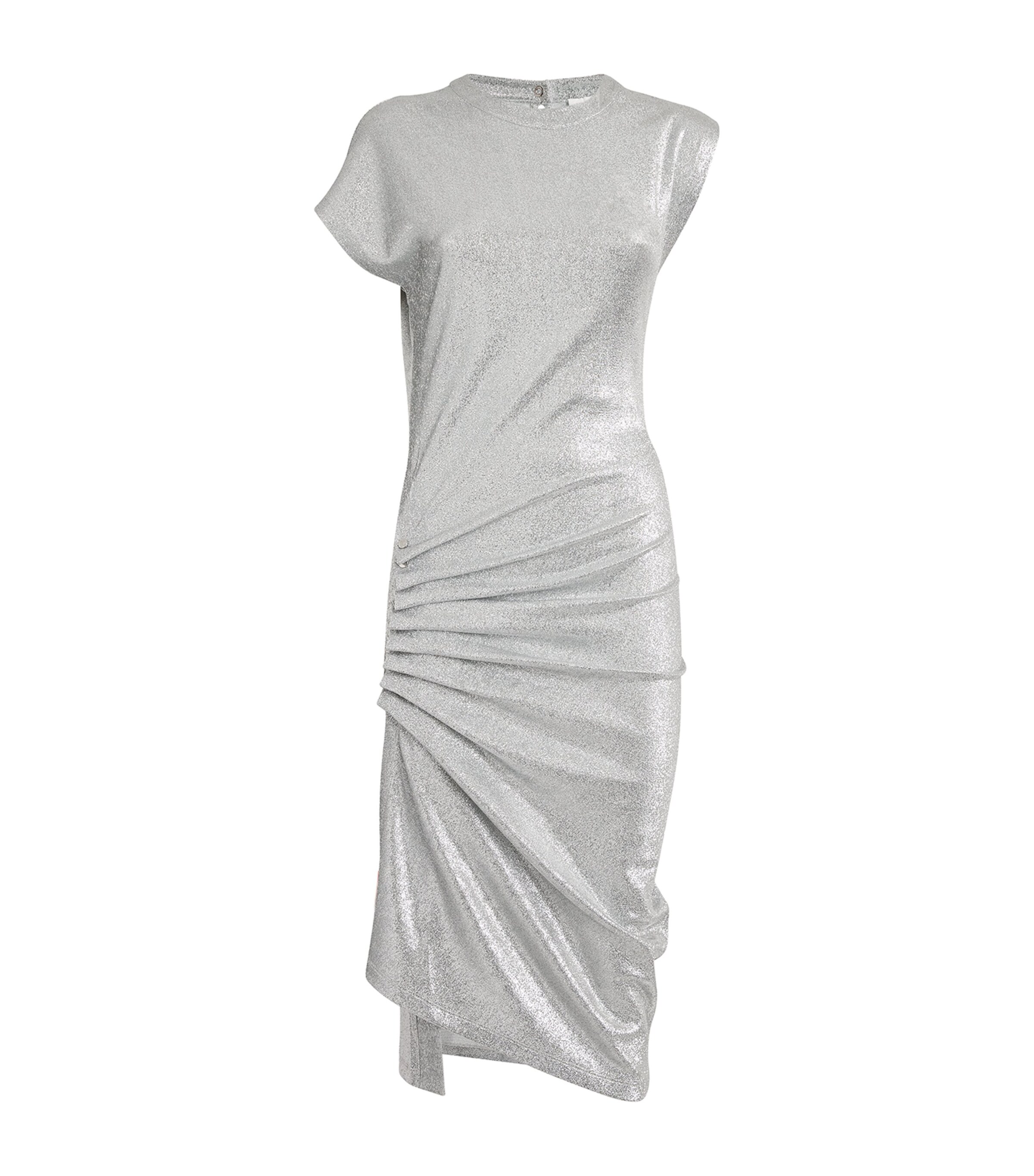 Rabanne Womens Lamé Side-Gathered Midi Dress Silver Image 1
