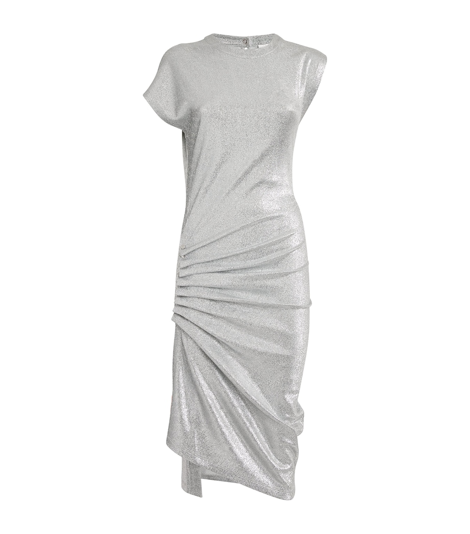 Rabanne Womens Lamé Side-Gathered Midi Dress Silver Image 1