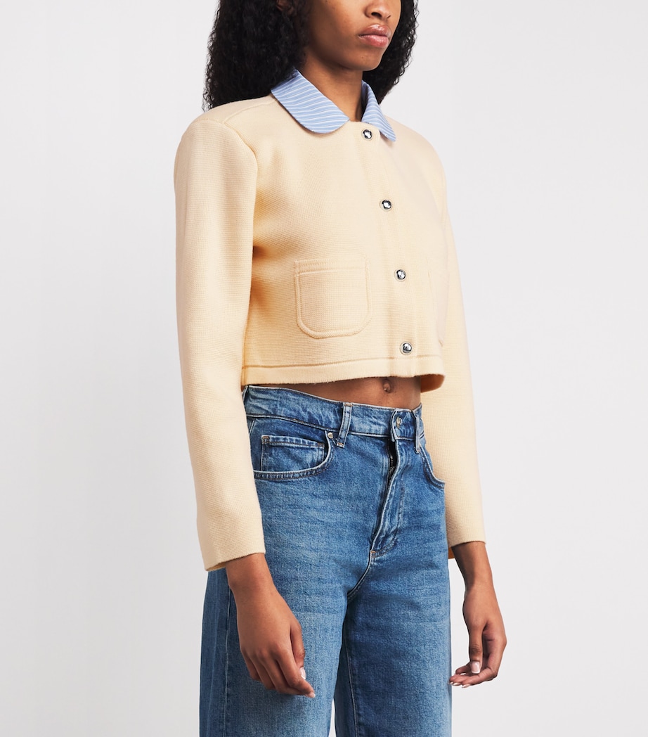 Cropped Collared Knitted Cardigan ECRU Image 3