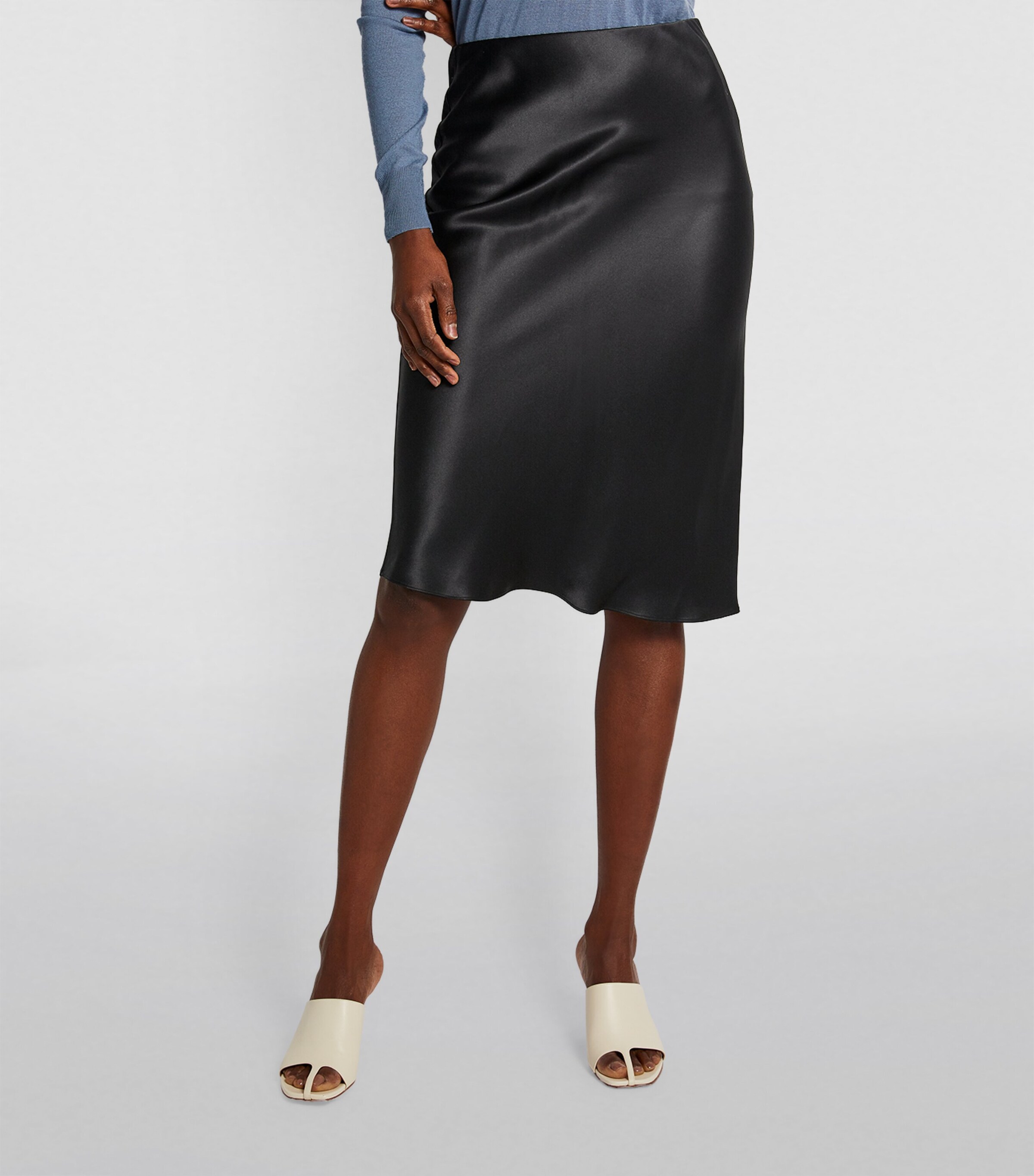 Silk Satin Isaak Midi Skirt BLACK Image 3