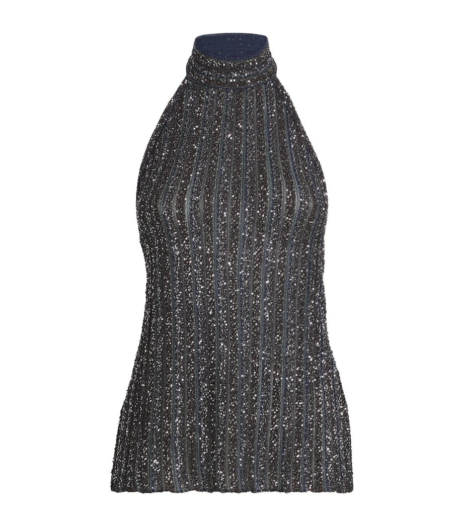 Missoni Womens Sequin Halterneck Top Smspd Black,bl & Grn Image 1