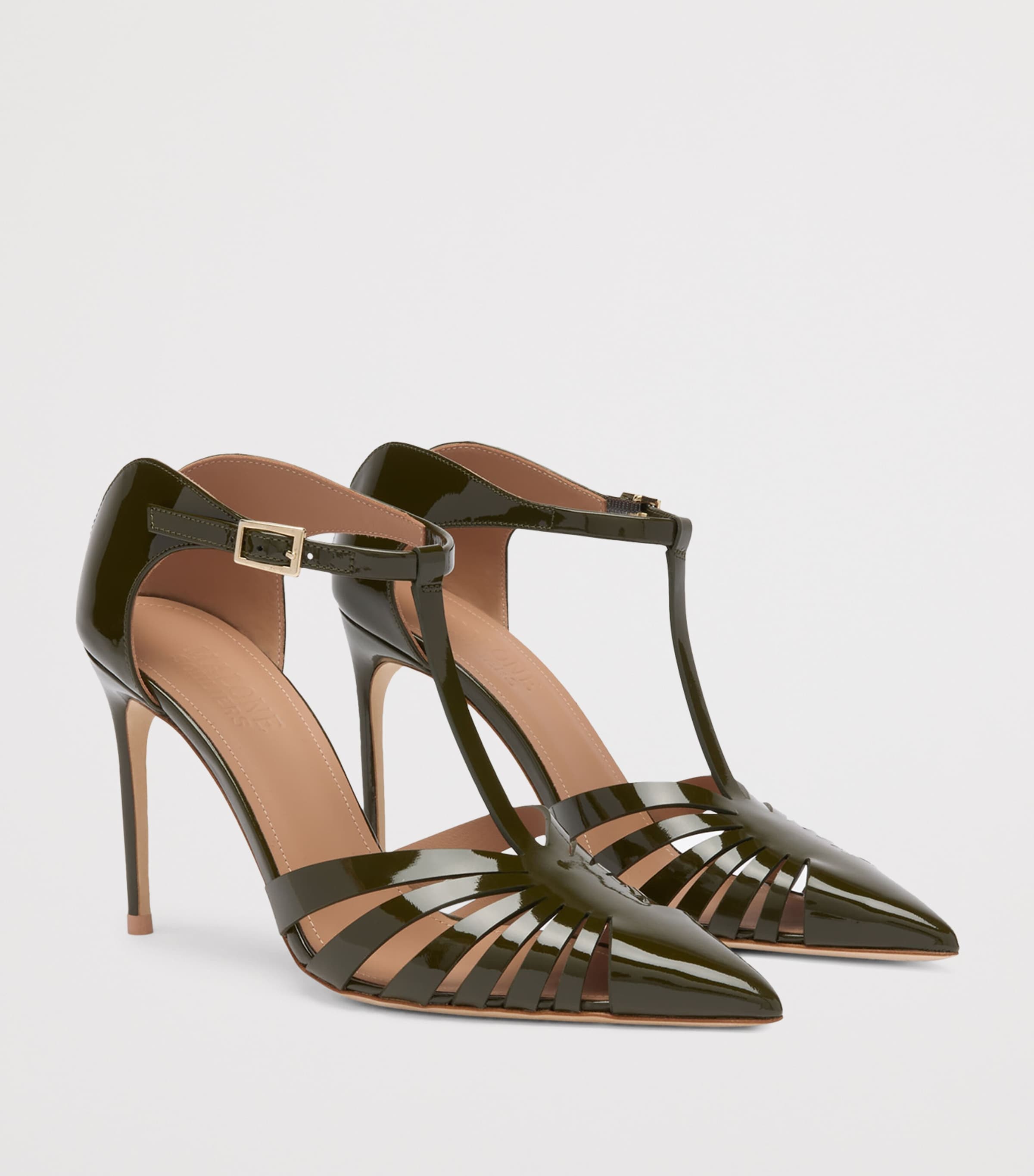 Malone Souliers Patent Leather Jennifer Heeled Sandals 90 Olive Image 3