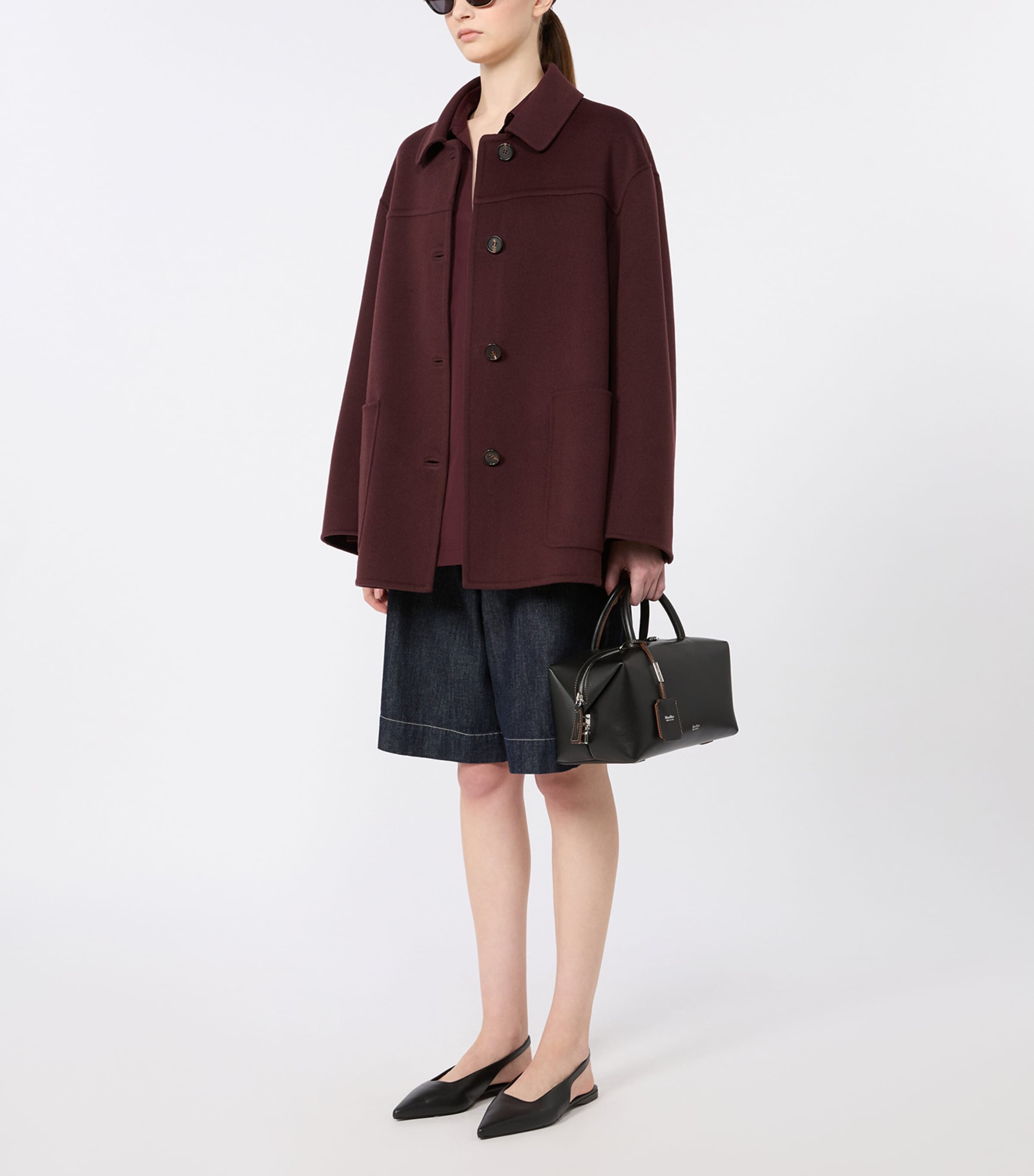 Max Mara Womens Virgin Wool Short Coat Dark Red Image 2