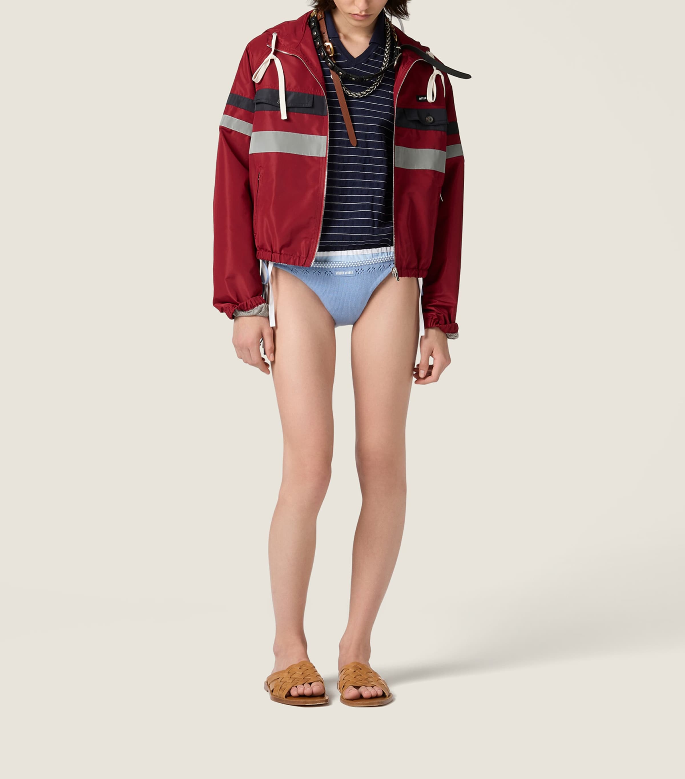 Miu Miu Womens Cotton Stripe Polo Sweater Blue Image 2