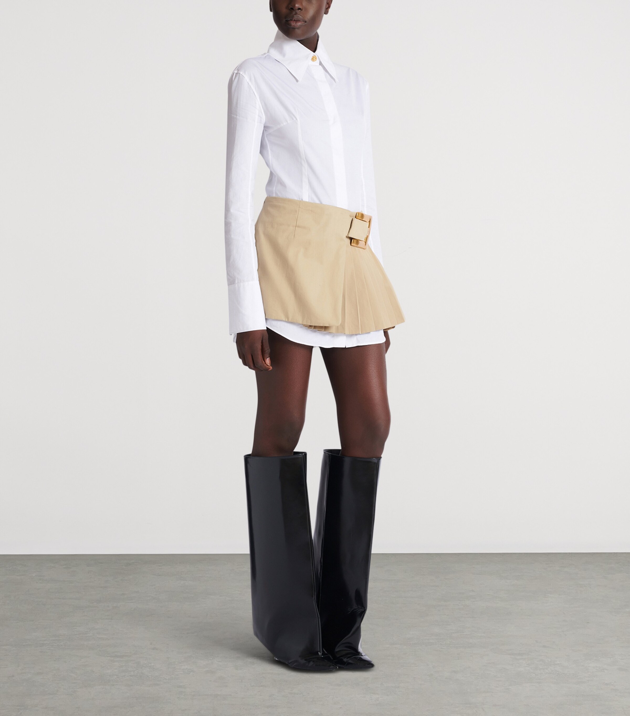 Cotton Gabardine Belted Mini Skirt 0AN SABLE Image 2