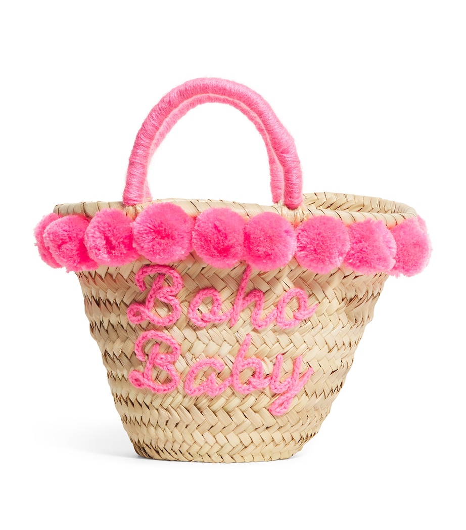 Pompom Boho Basket Bag PINK Image 1