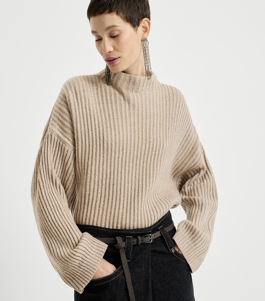 Brunello Cucinelli Womens Sparkling Rollneck Sweater Noce Image 4