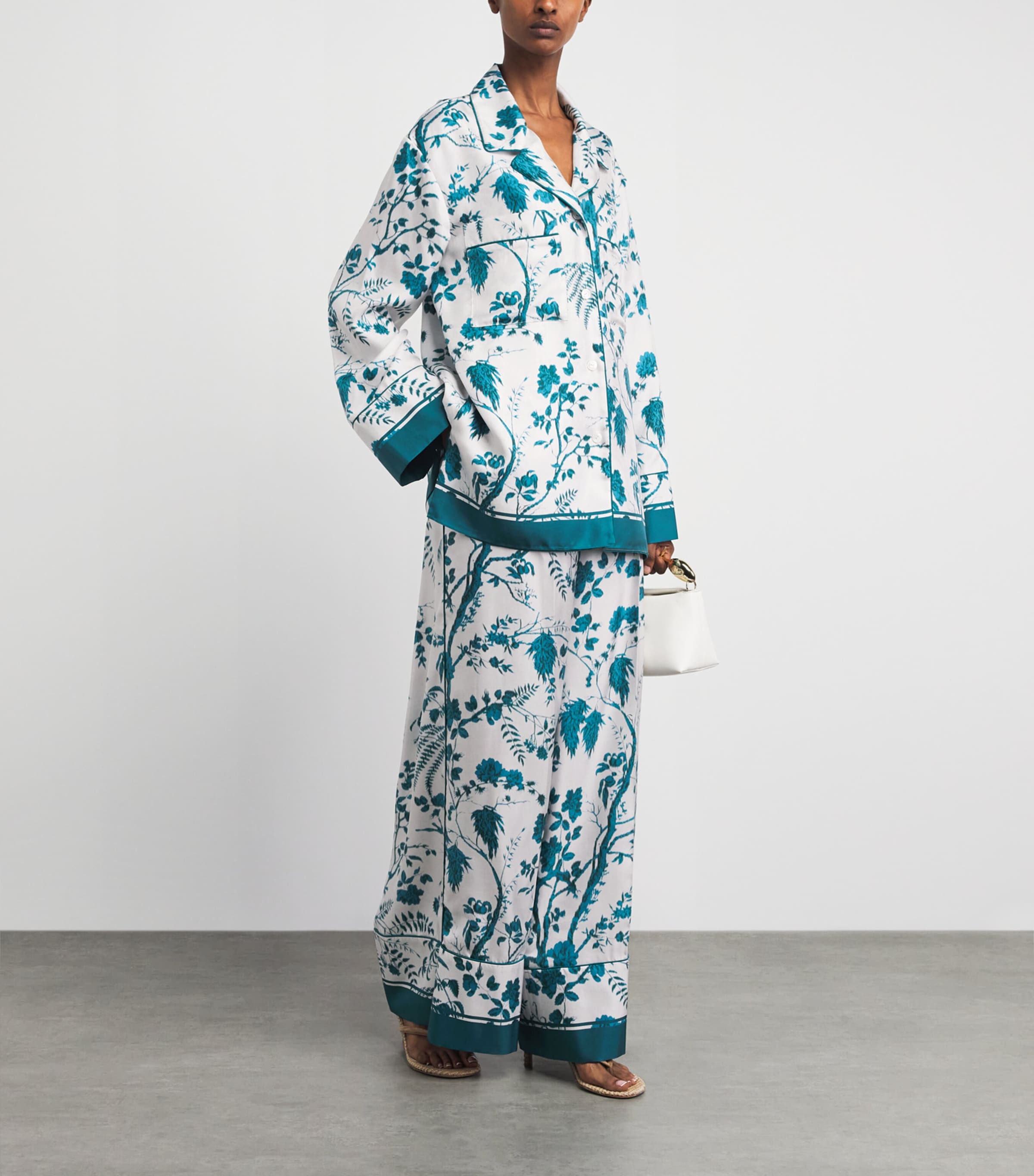 Erdem Womens Silk Printed Pyjama Trousers Wld Frn Btncl Drm Bl Image 2