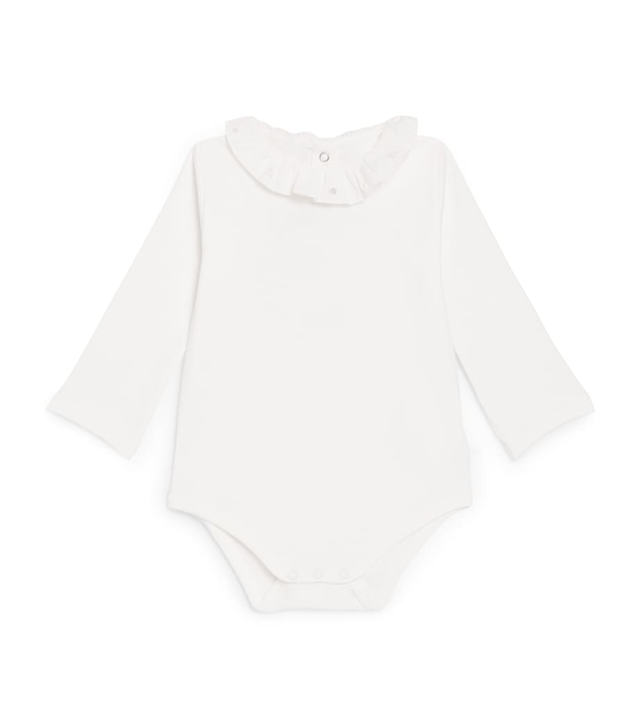 Marie-Chantal Pima Cotton Athena-Embroidery Bodysuit (0-24 Months) White/lilac Image 1