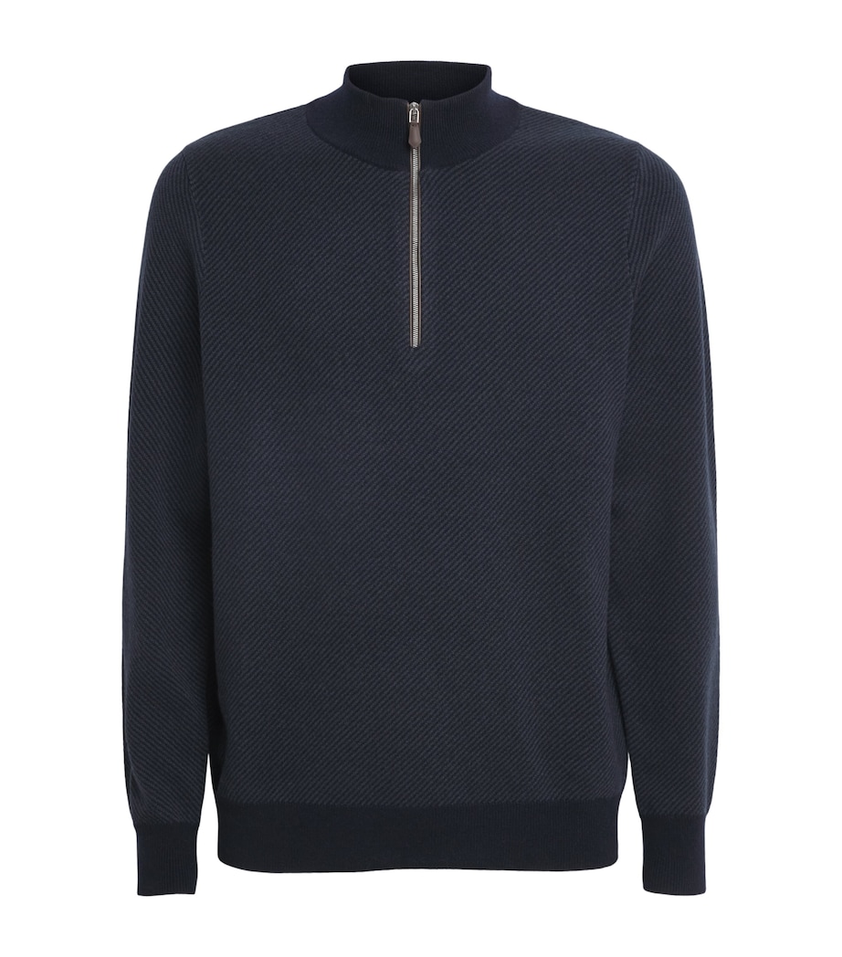 N.Peal Mens Cashmere Quarter-Zip Temple Sweater Navy Grigio Image 1