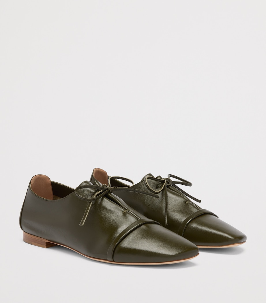 Malone Souliers Nappa Leather Lace-Up Jean Flats Olive Image 3