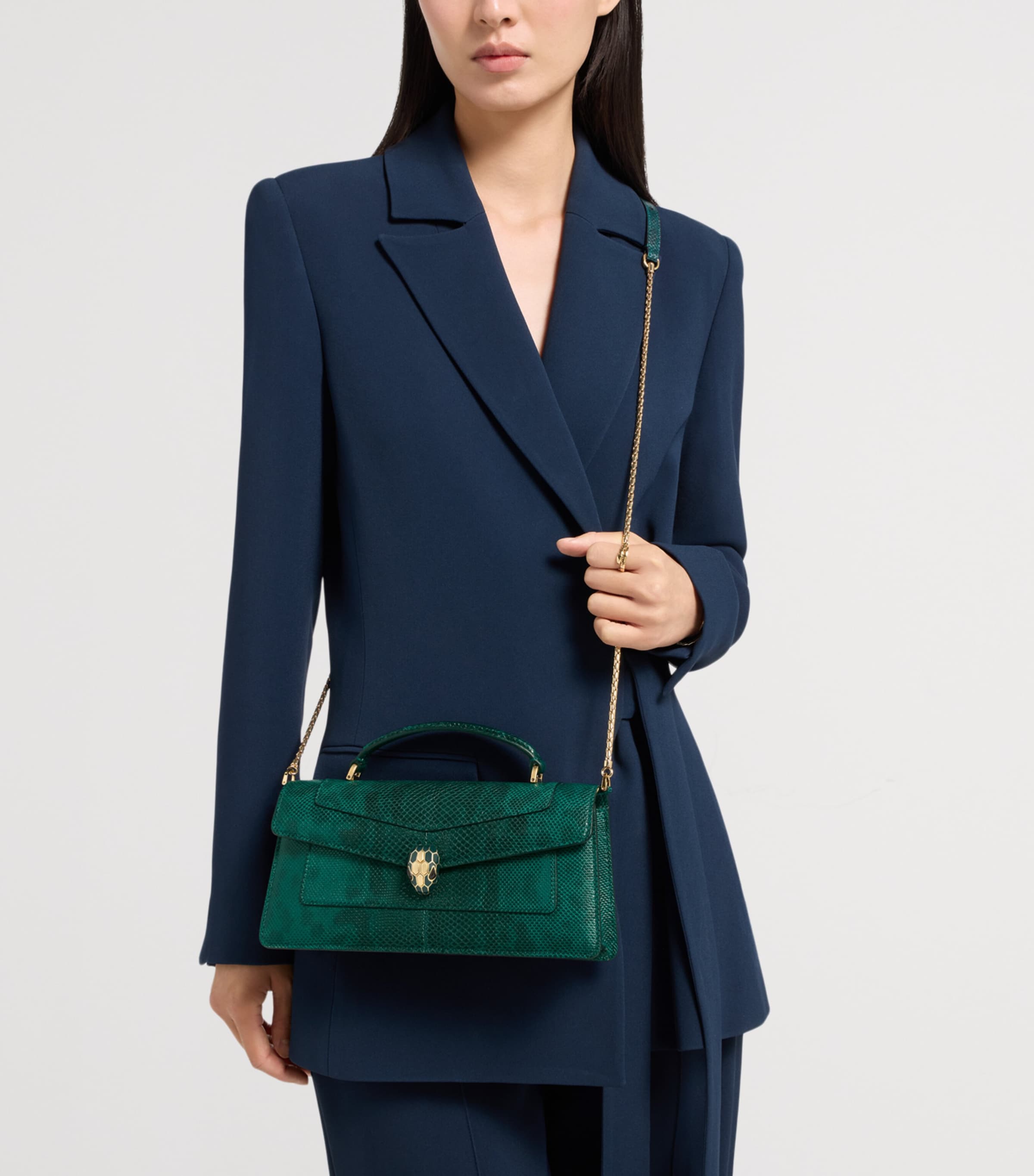 Bvlgari Green Karung Leather Serpenti Forever Top-Handle Bag