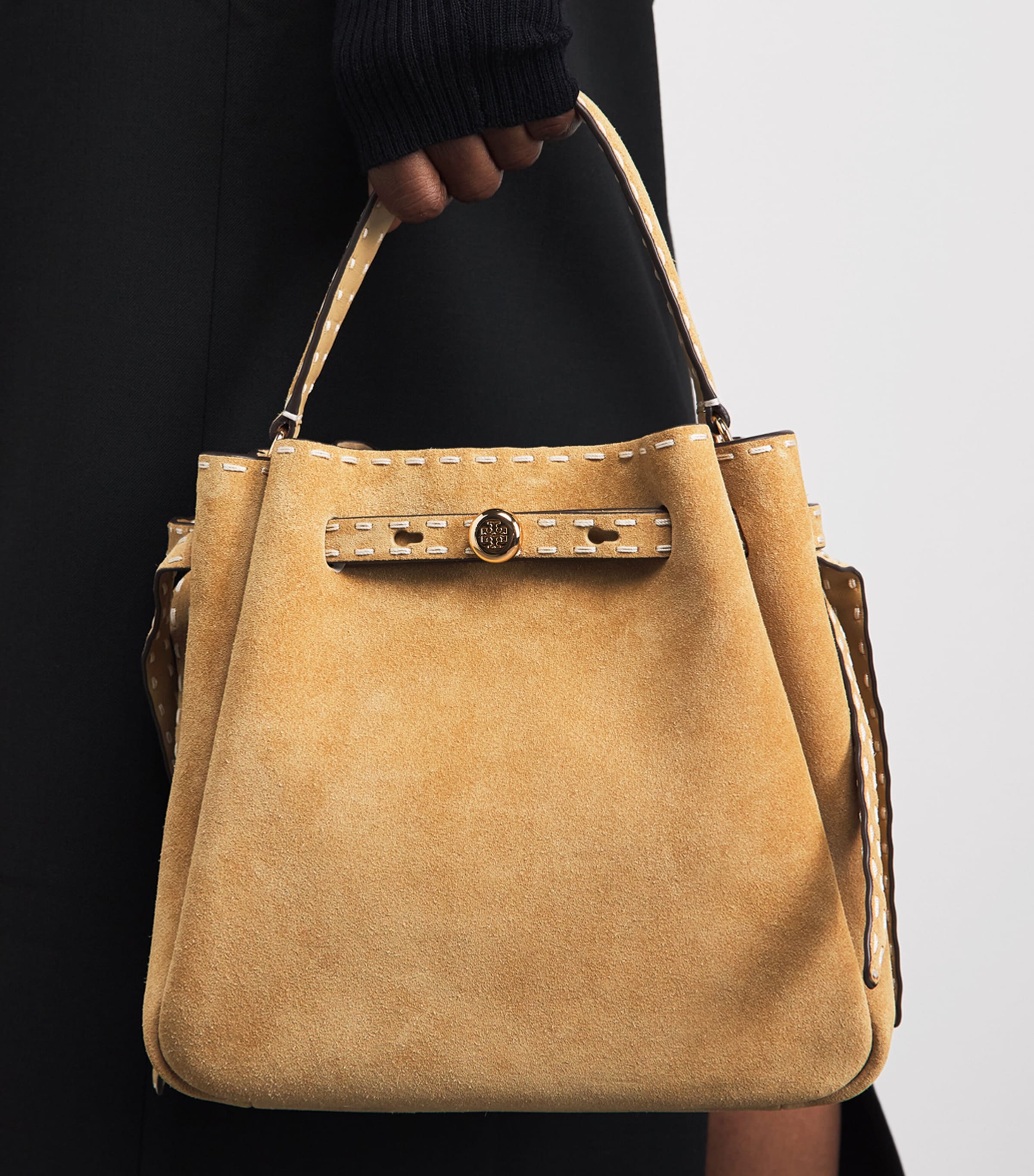 Tory Burch Small Suede Romy Bucket Bag Butter Image 4