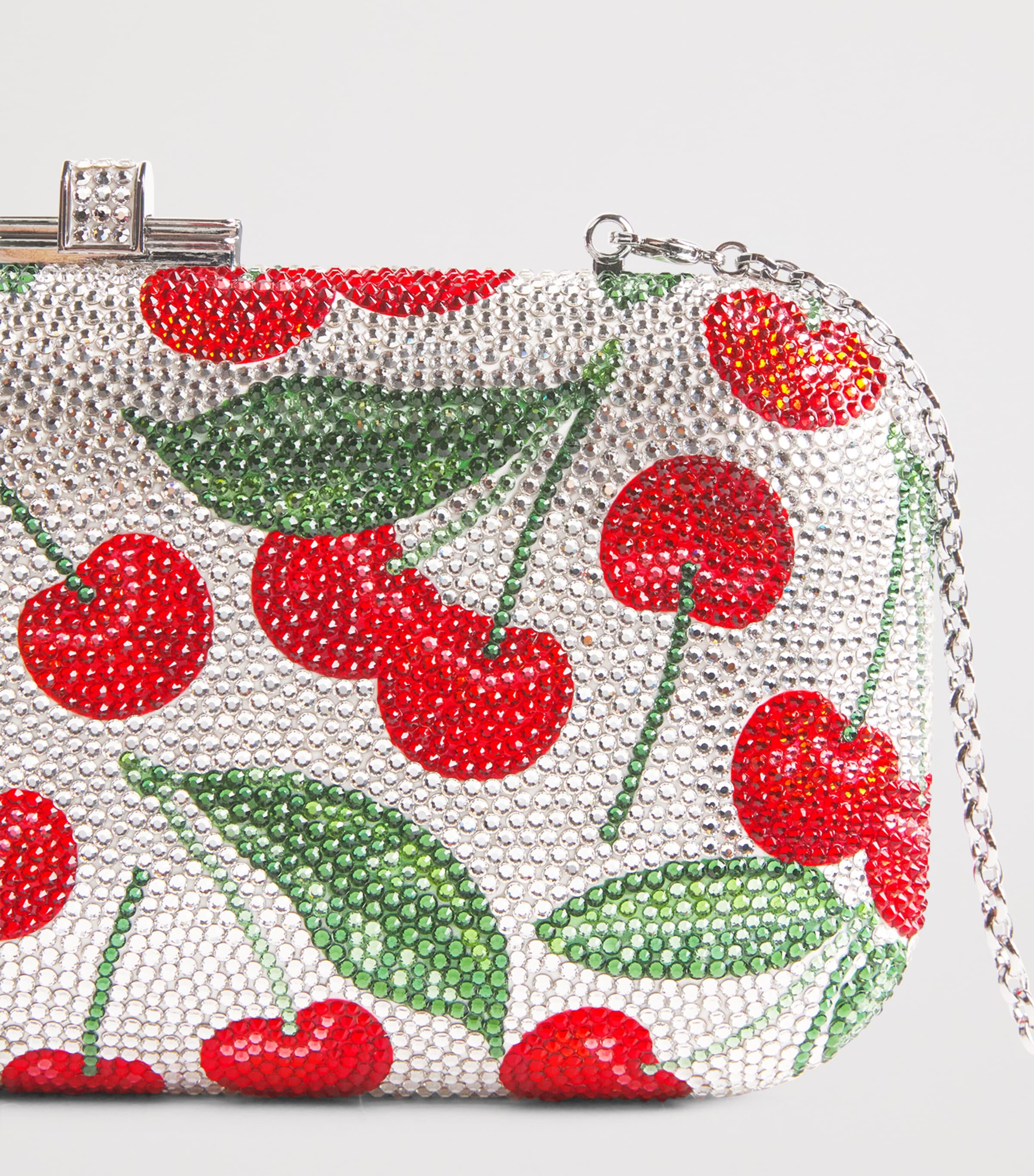 Judith Leiber Crystal Long Slide Cherries Clutch Bag Silver Rhine Multi Image 6
