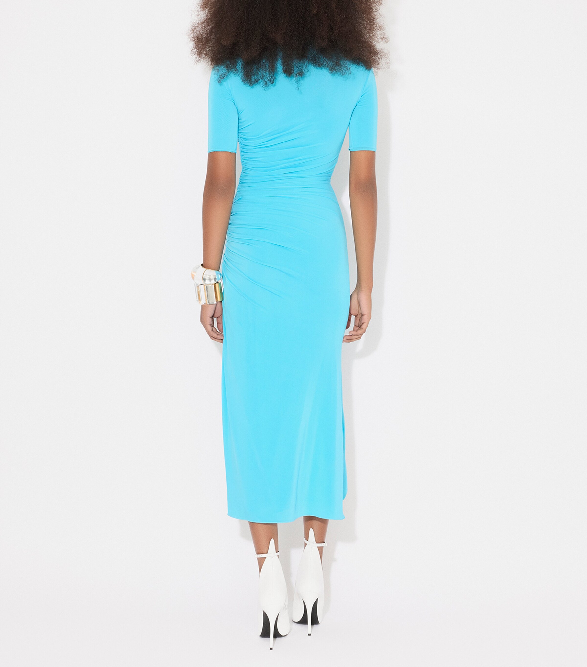 Alaa Turquoise Ruched Midi Dress | Harrods US