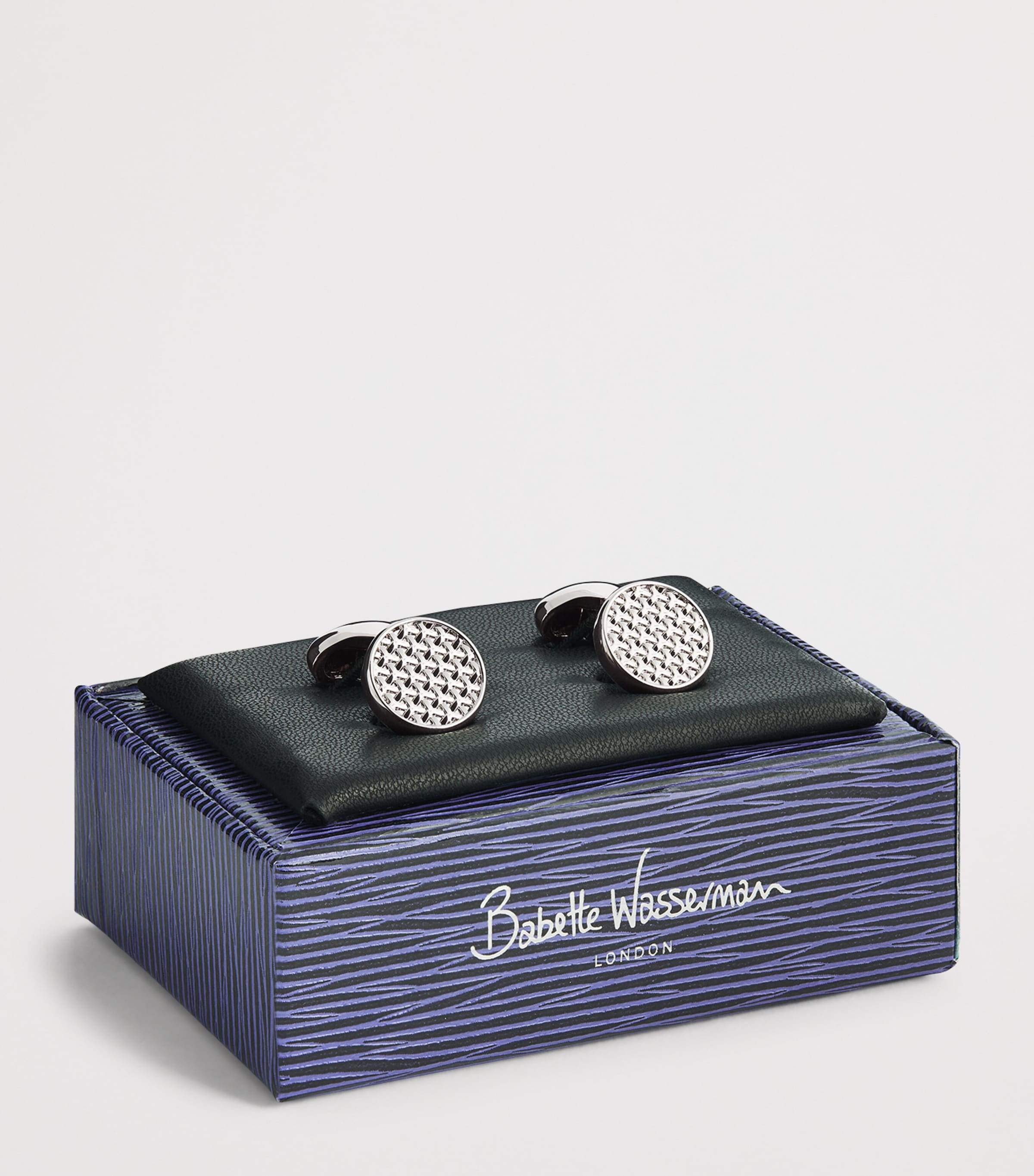 Rhodium-Plated Woven Round Cufflinks RHODIUM Image 3