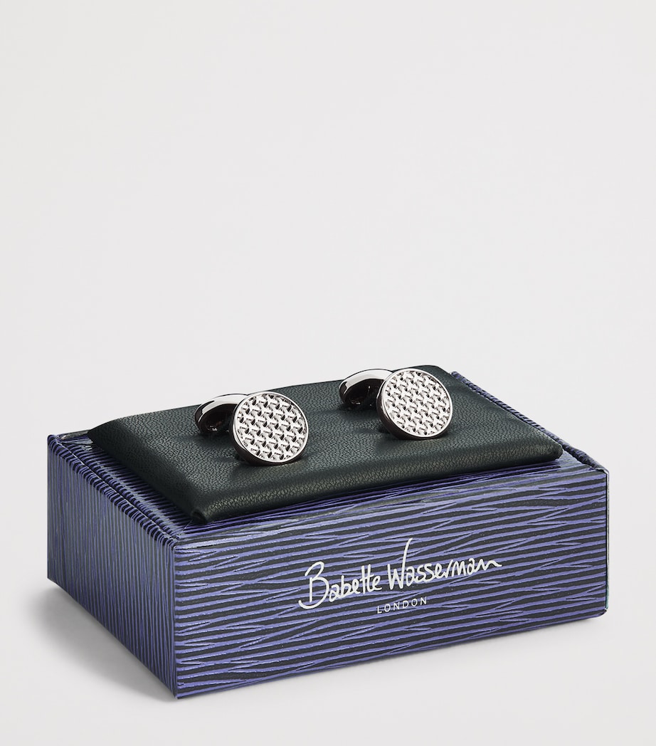 Rhodium-Plated Woven Round Cufflinks RHODIUM Image 3