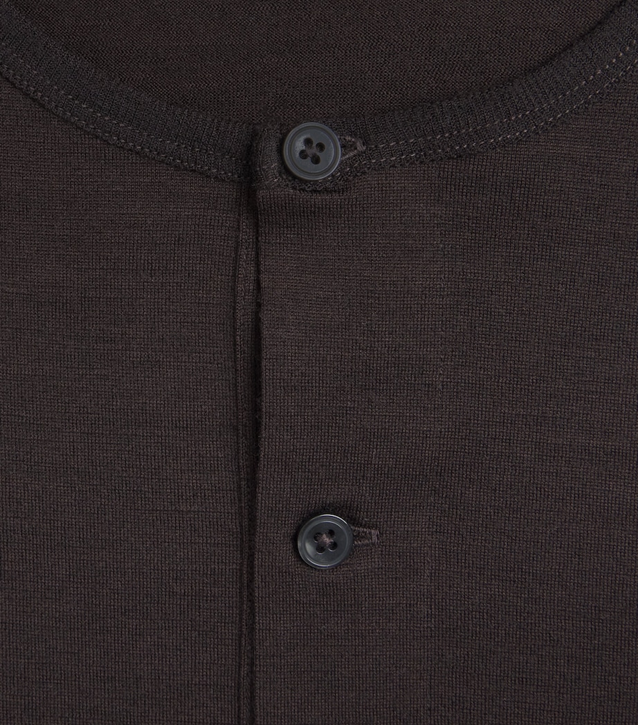 Studio Nicholson Mens Wool Henley T-Shirt Black Grape Image 6