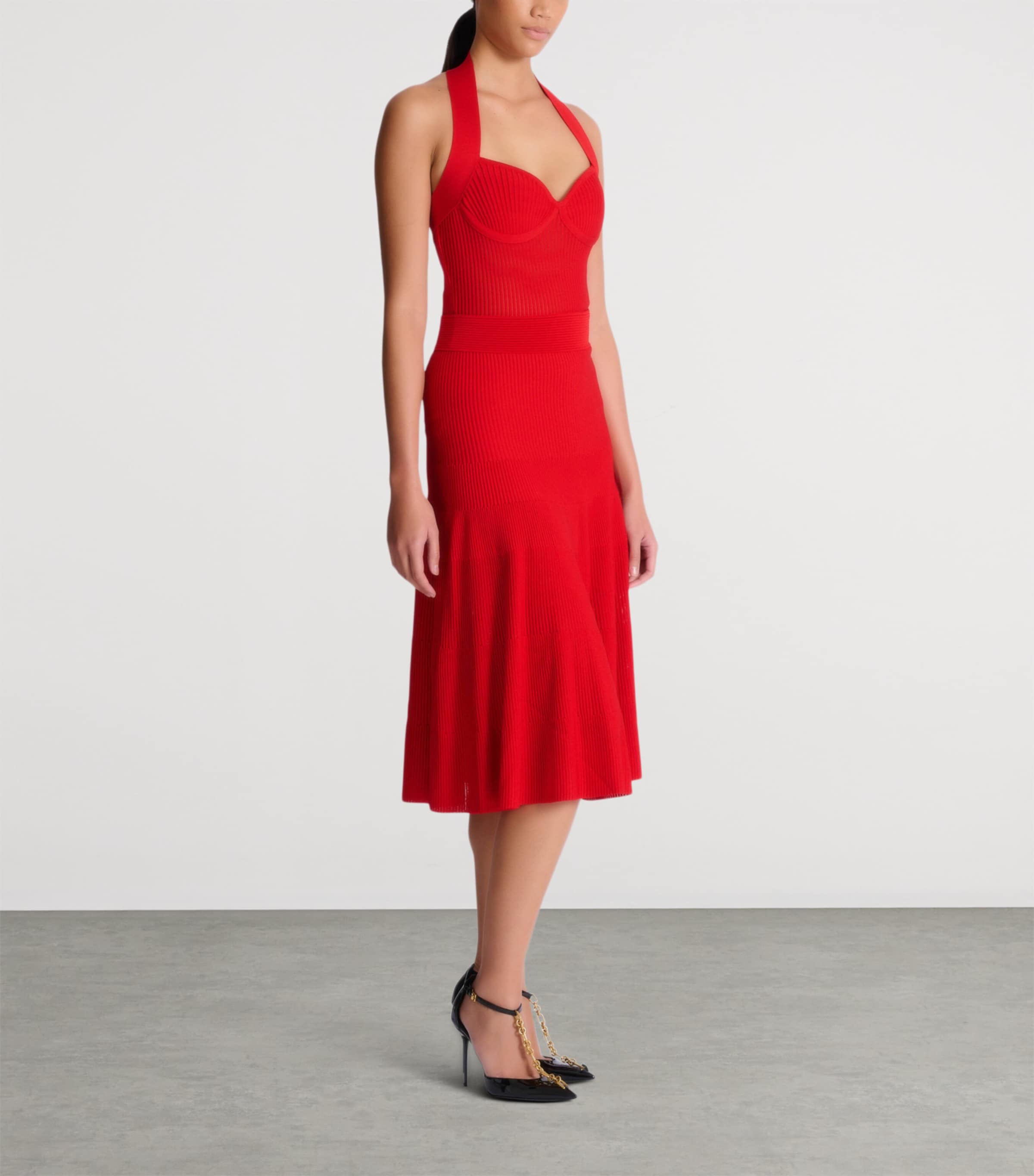 Halterneck Knit Midi Dress 3GK ROUGE Image 2