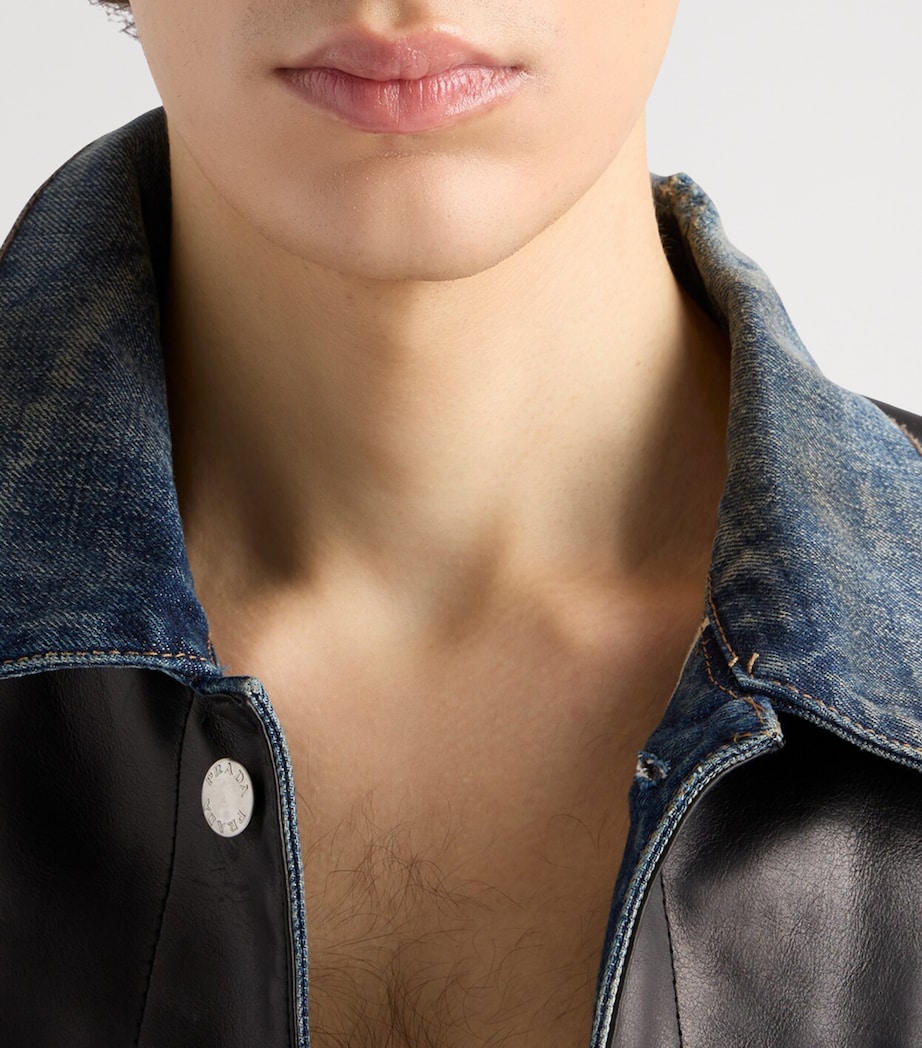 Prada Mens Leather-Detail Denim Jacket Image 3