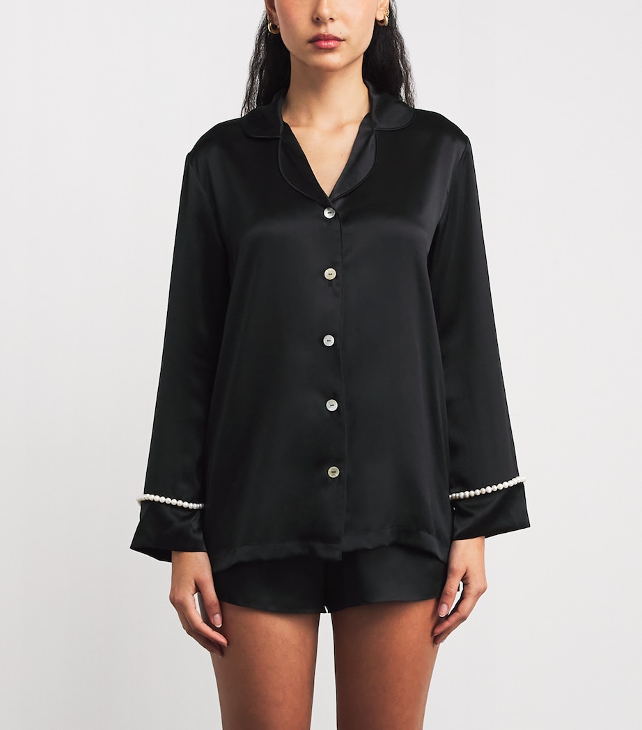 Gilda & Pearl Womens Silk Girls Love Pearls Pyjama Set Noir Image 3