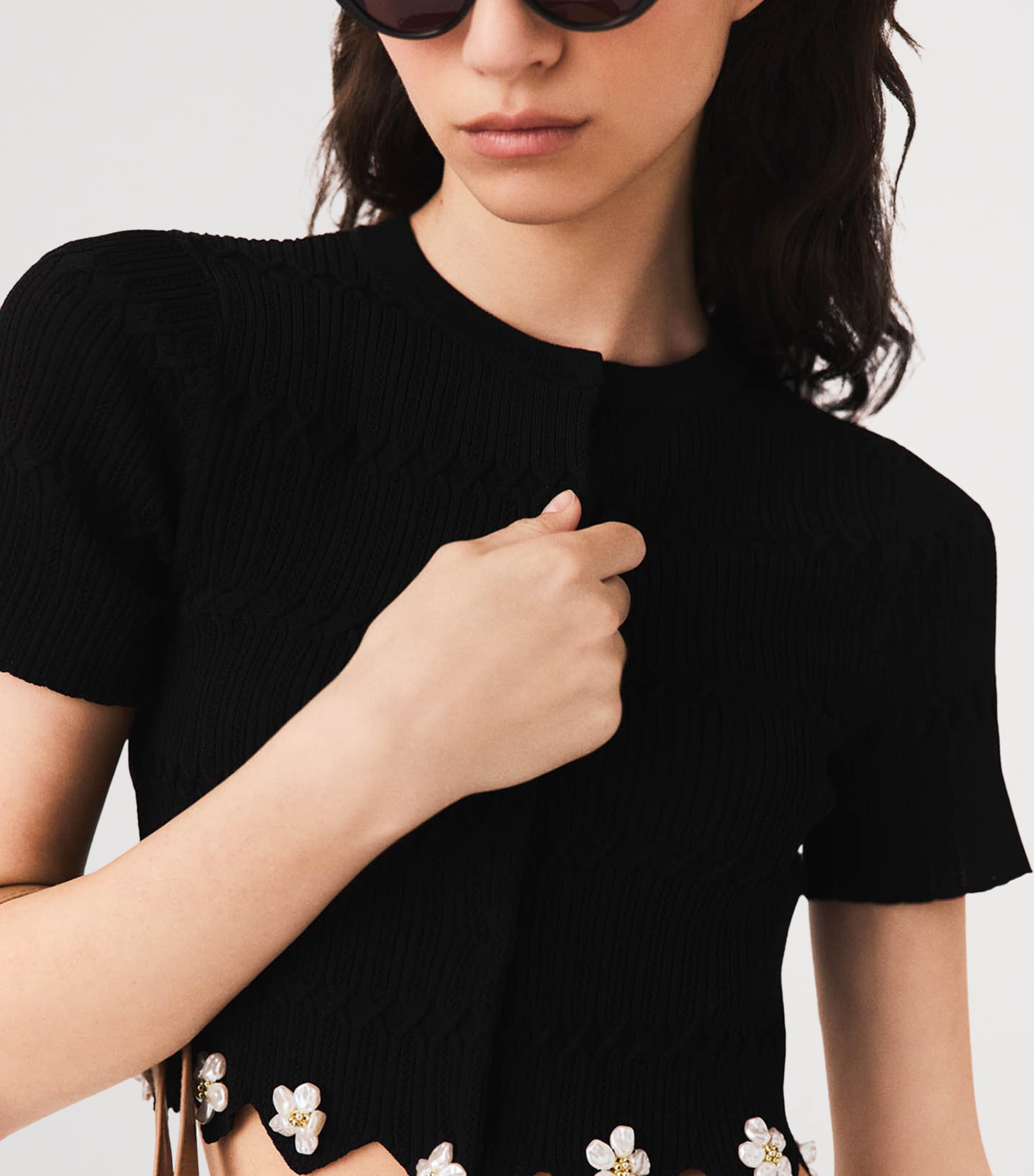 Maje Womens Short-Sleeve Daisy Cardigan Black Image 7
