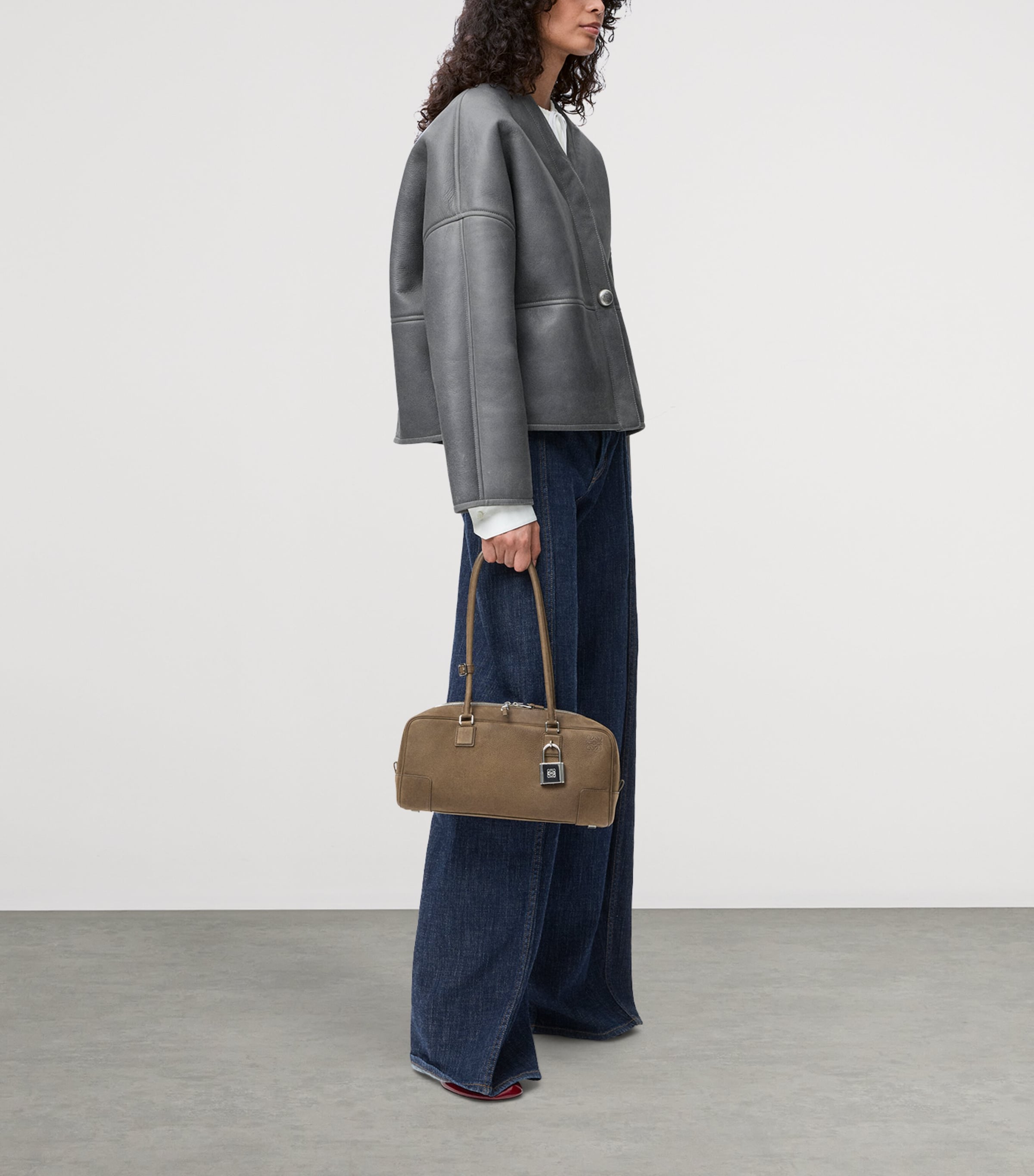 Lambskin Shearling-Lined Pebble Jacket LIGHT GREY Image 2