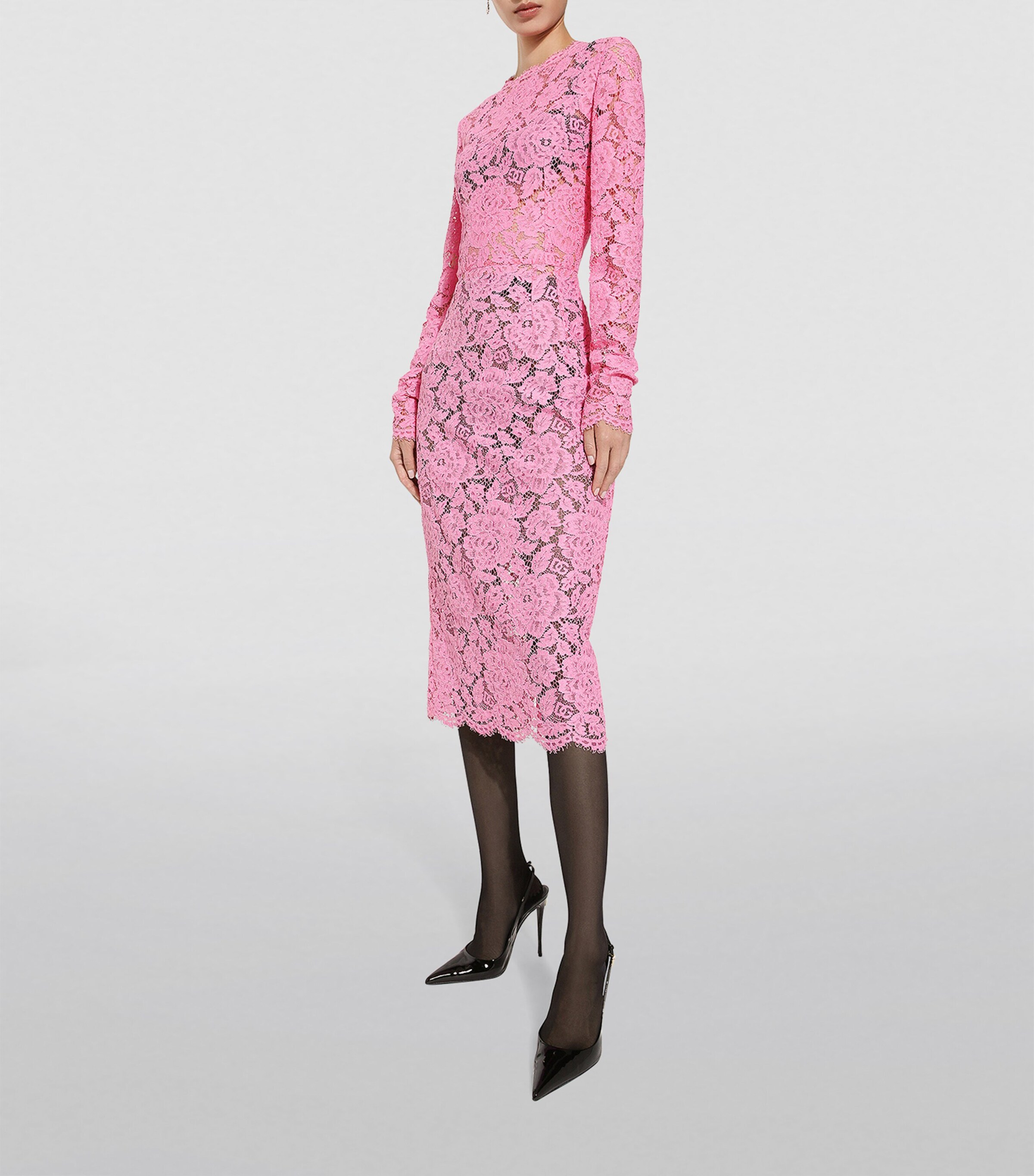 Dolce&Gabbana Womens Lace Floral Midi Dress Pink Image 4