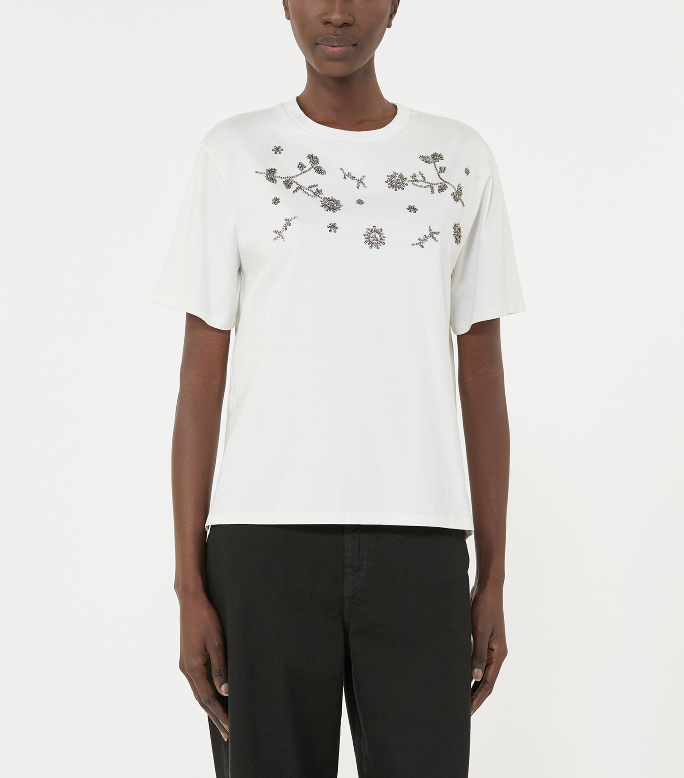 Weekend Max Mara Womens Cotton Embellished T-Shirt White Image 2