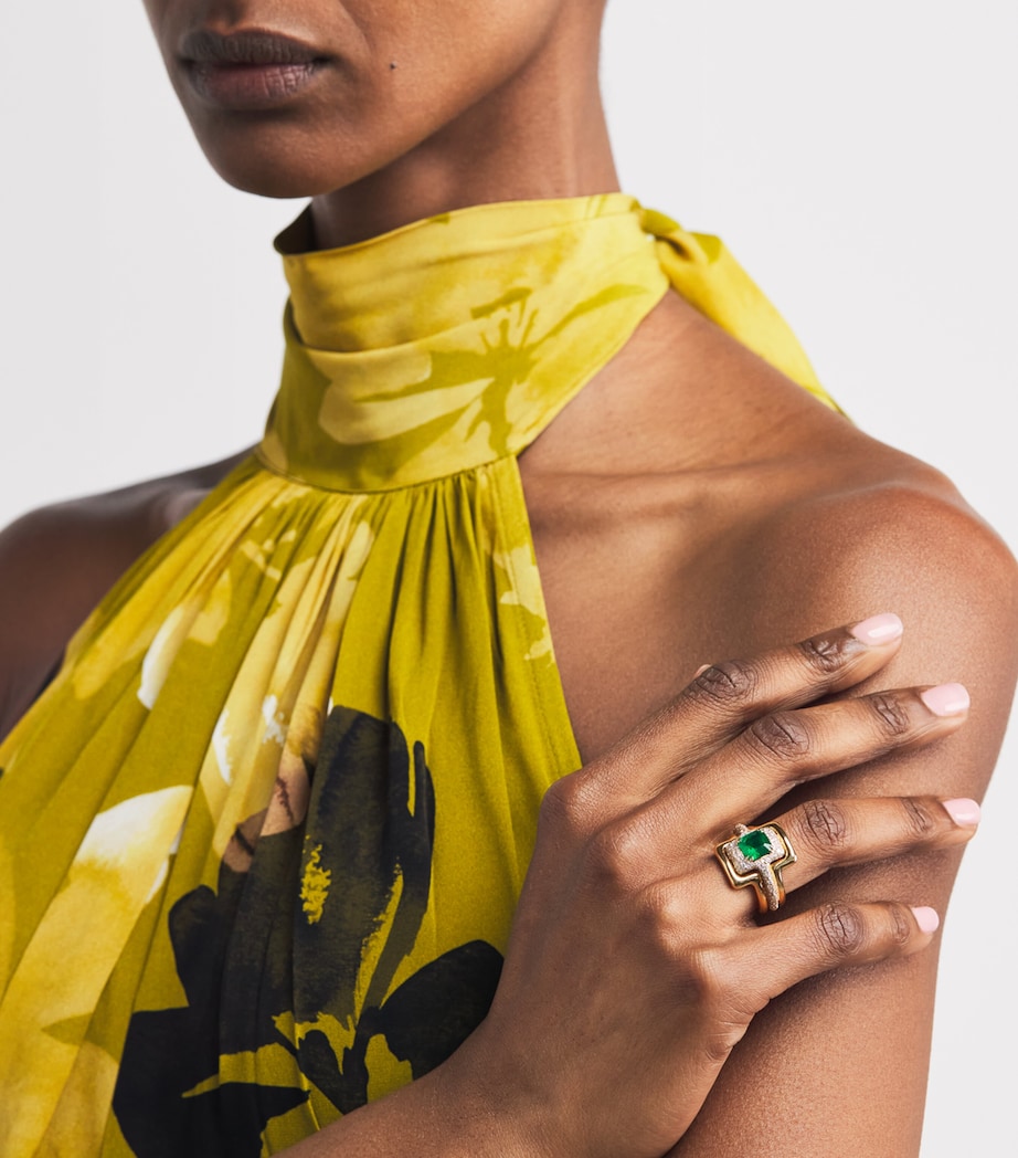 Azlee x Gemfields Yellow Gold, Pavé Diamond and Emerald Origins Contour Ring Yellow Gold Image 2
