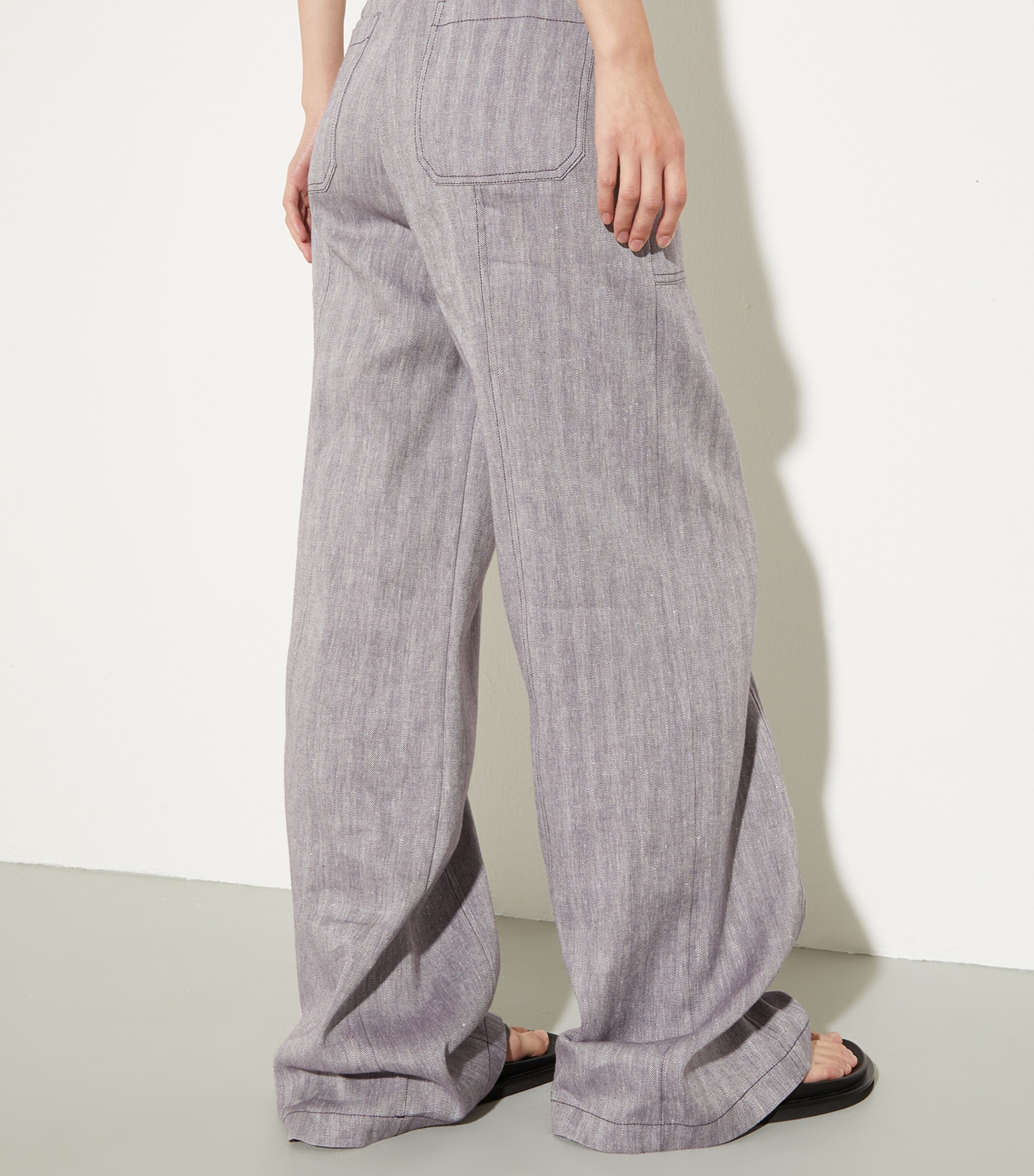 MAX&Co. Womens Linen-Cotton-Blend Chevron Trousers Aubergine Image 4