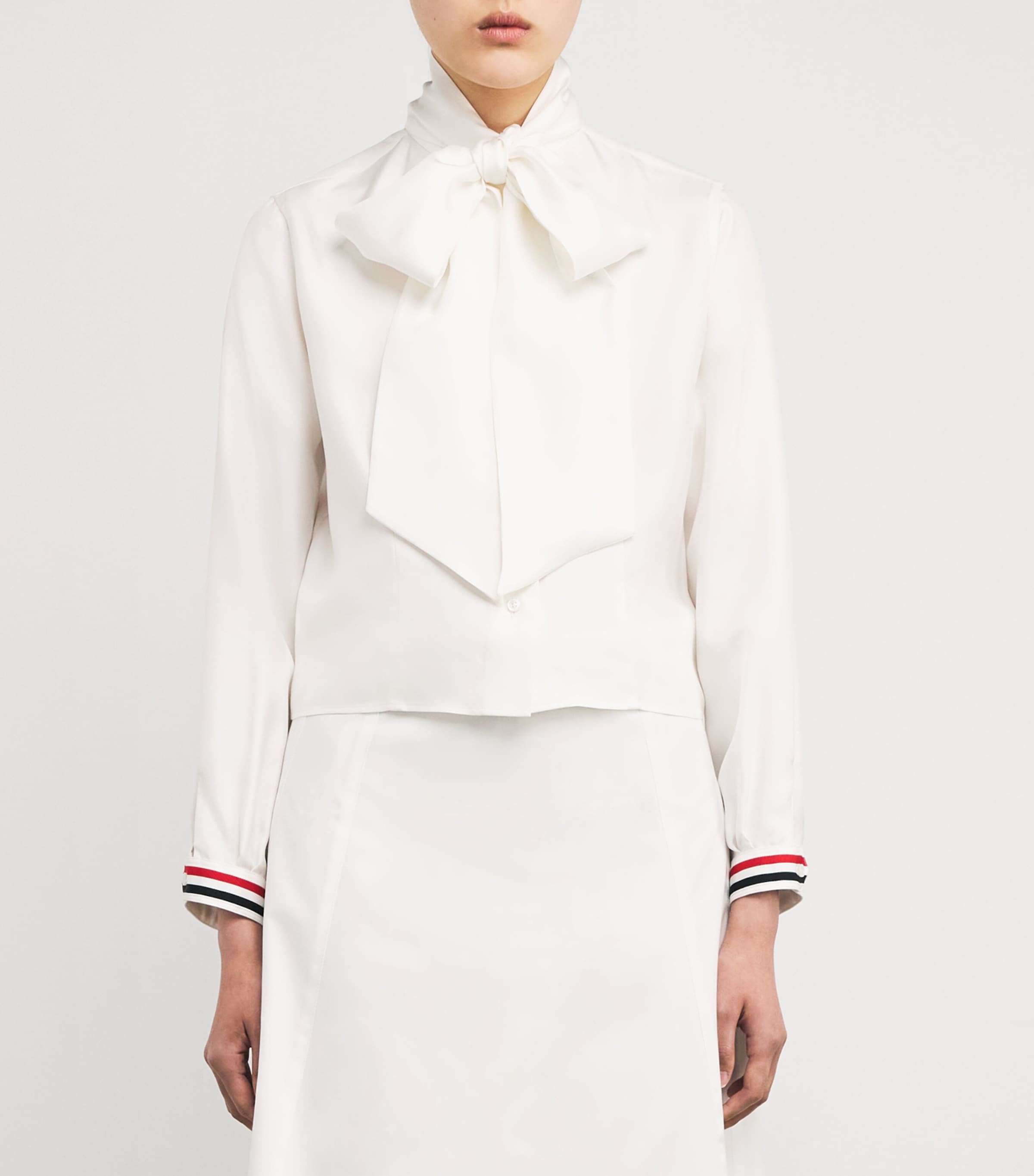 Thom Browne Womens Silk Bow-Collar Blouse White Image 3