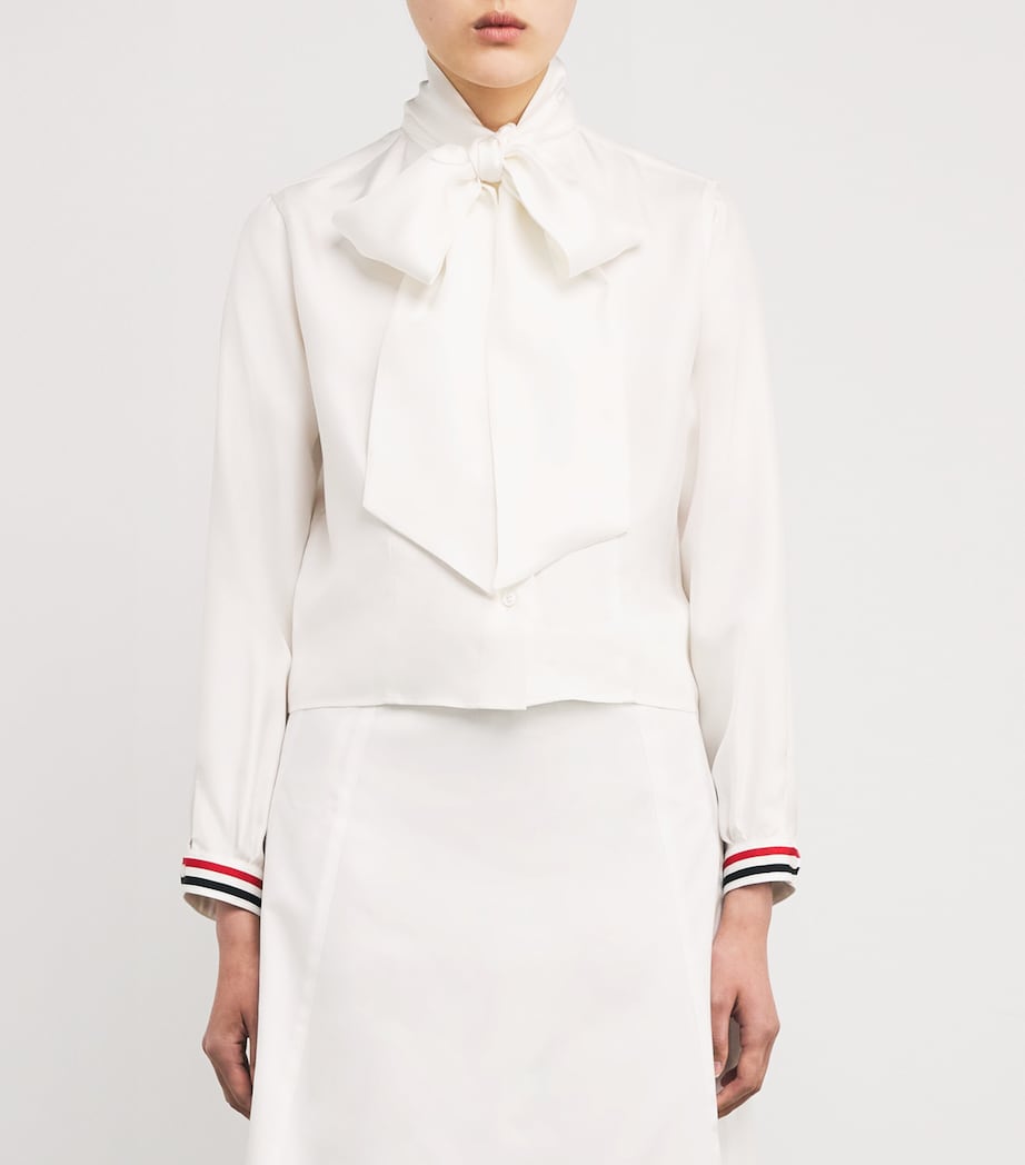 Thom Browne Womens Silk Bow-Collar Blouse White Image 3